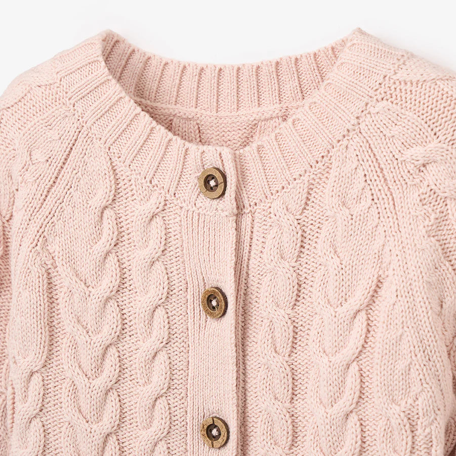 Horseshoe Cable Knit Baby Jumpsuit: Pale Pink