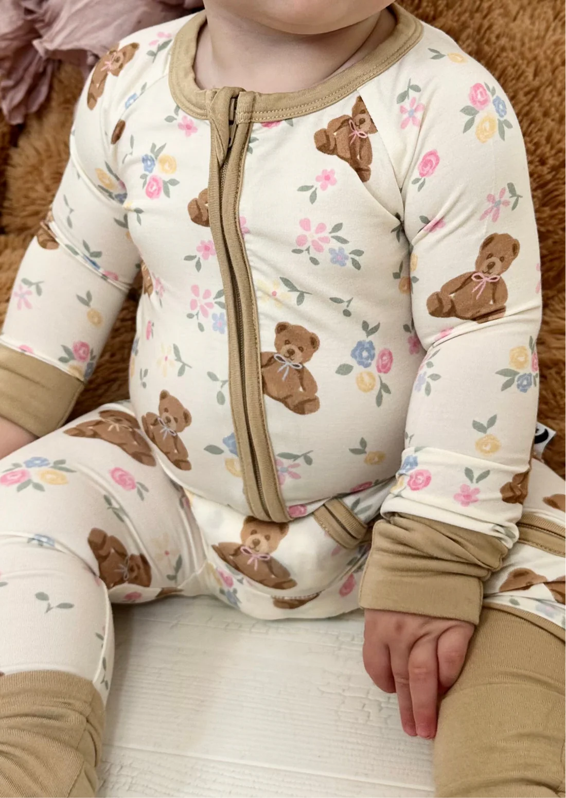2-Way Zipper Romper: Teddy in Bloom