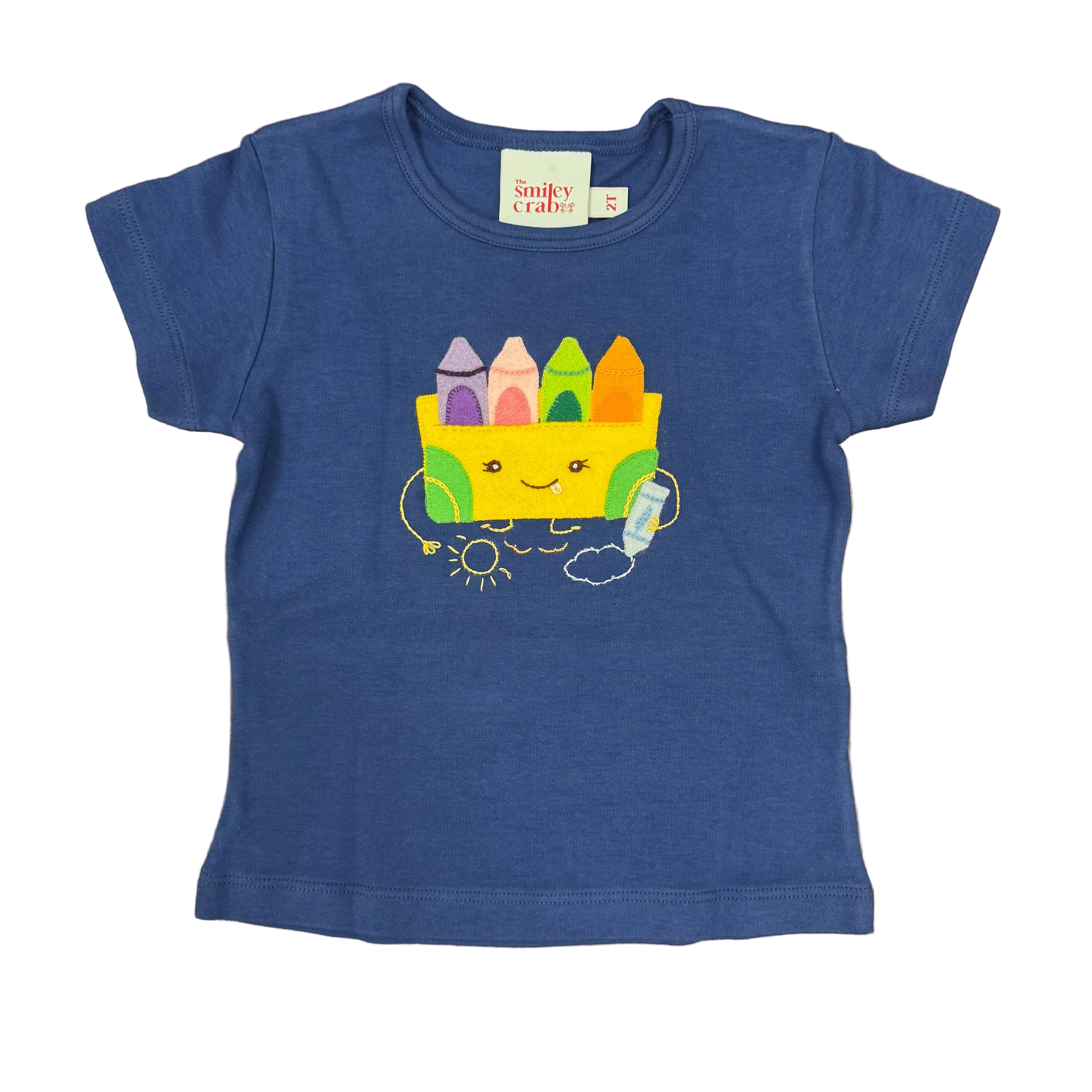 Royal Blue Girls Back to School T-Shirt with Crayon Applique