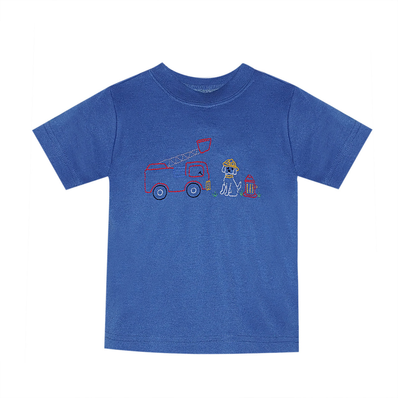 Blue Houston T-Shirt: Dog with Fire Truck