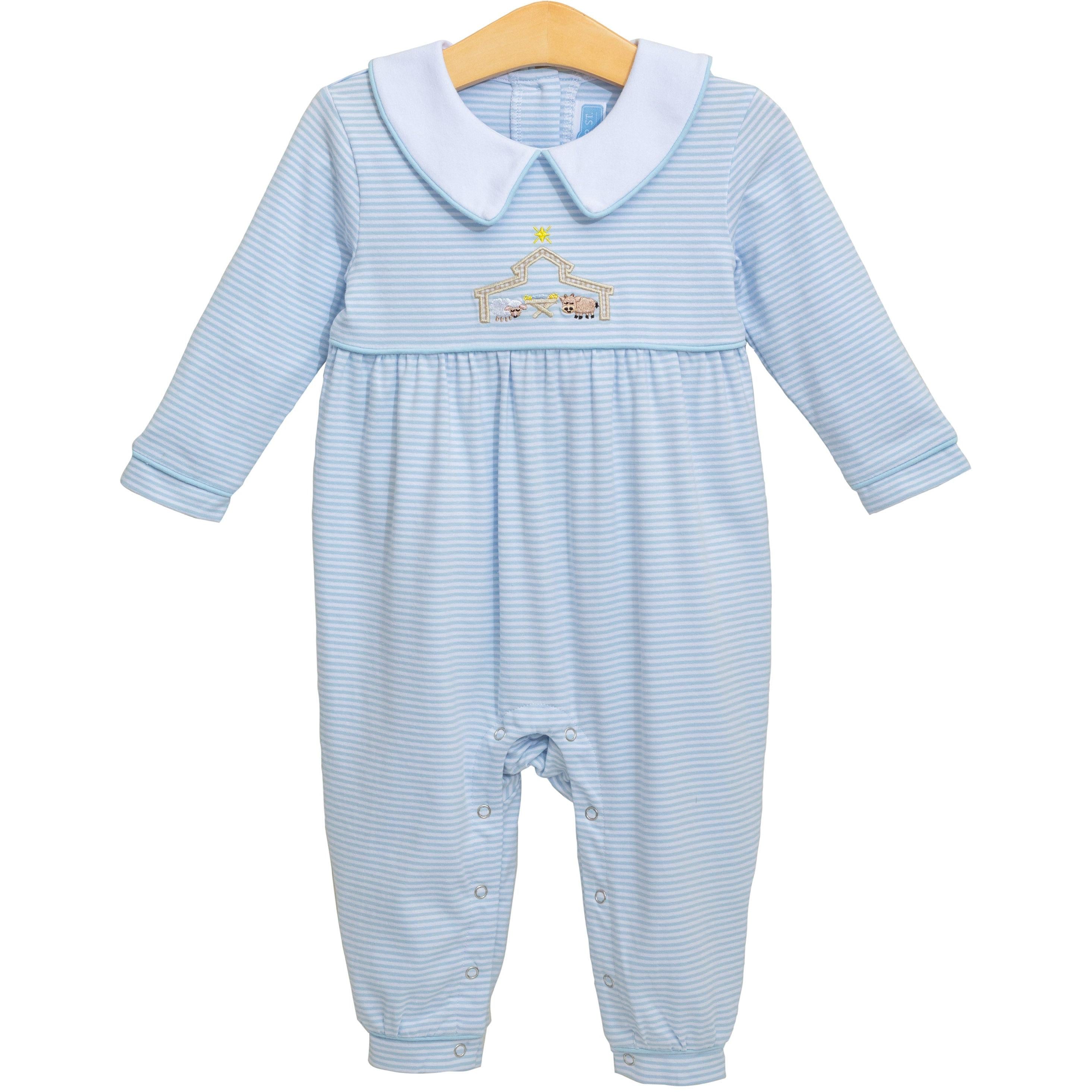 Light Blue Nativity Embroidered Romper