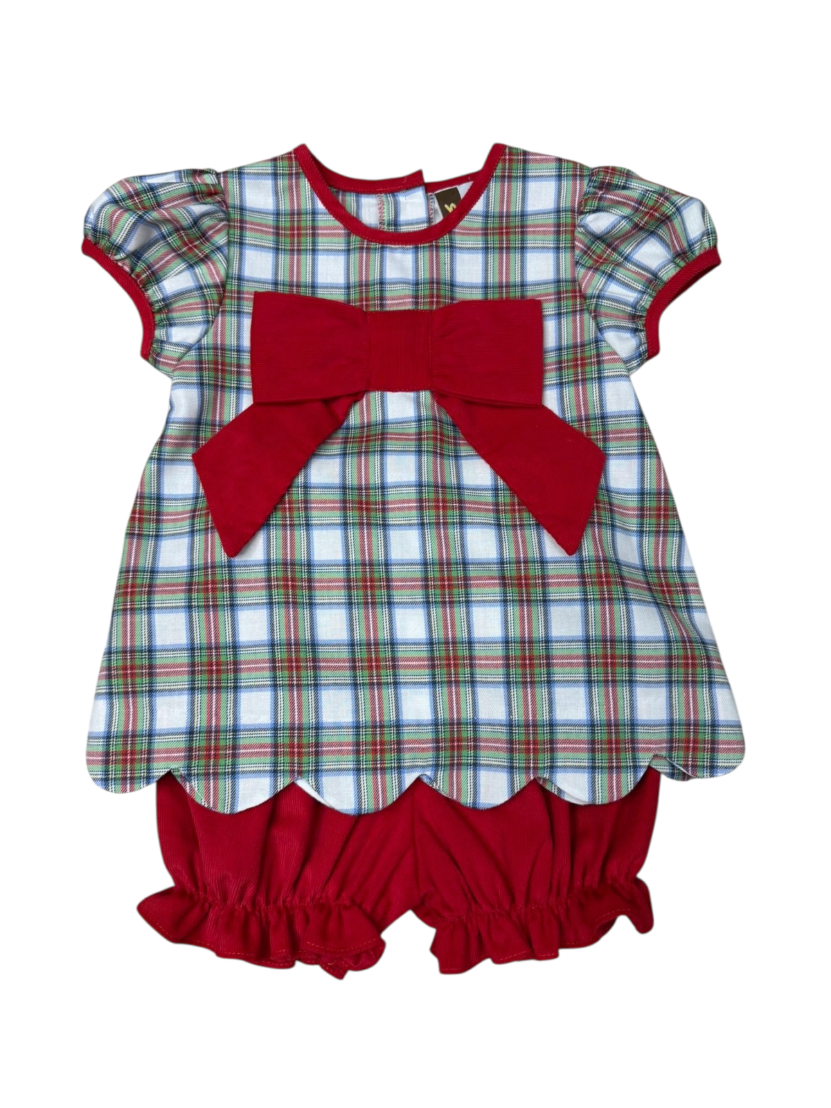 Mia Bow Bloomer Set: Christmas Plaid