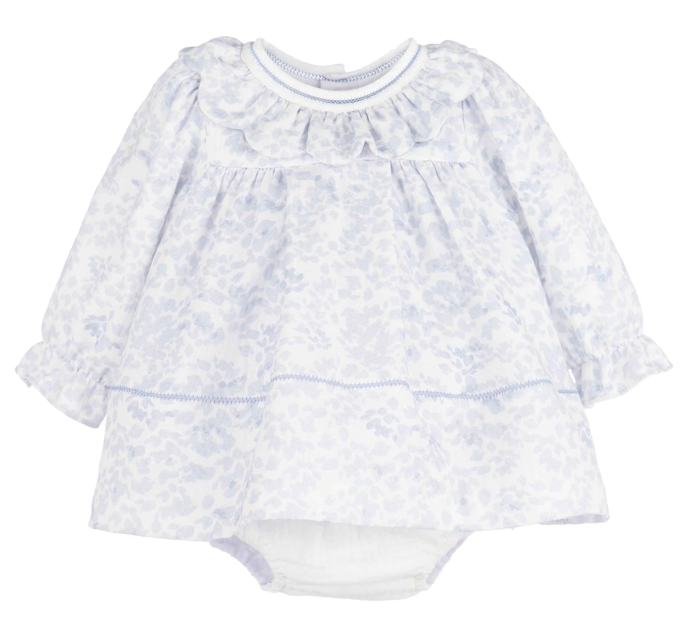 Frosty Floral Scallop Ruffle Float Dress: Blue