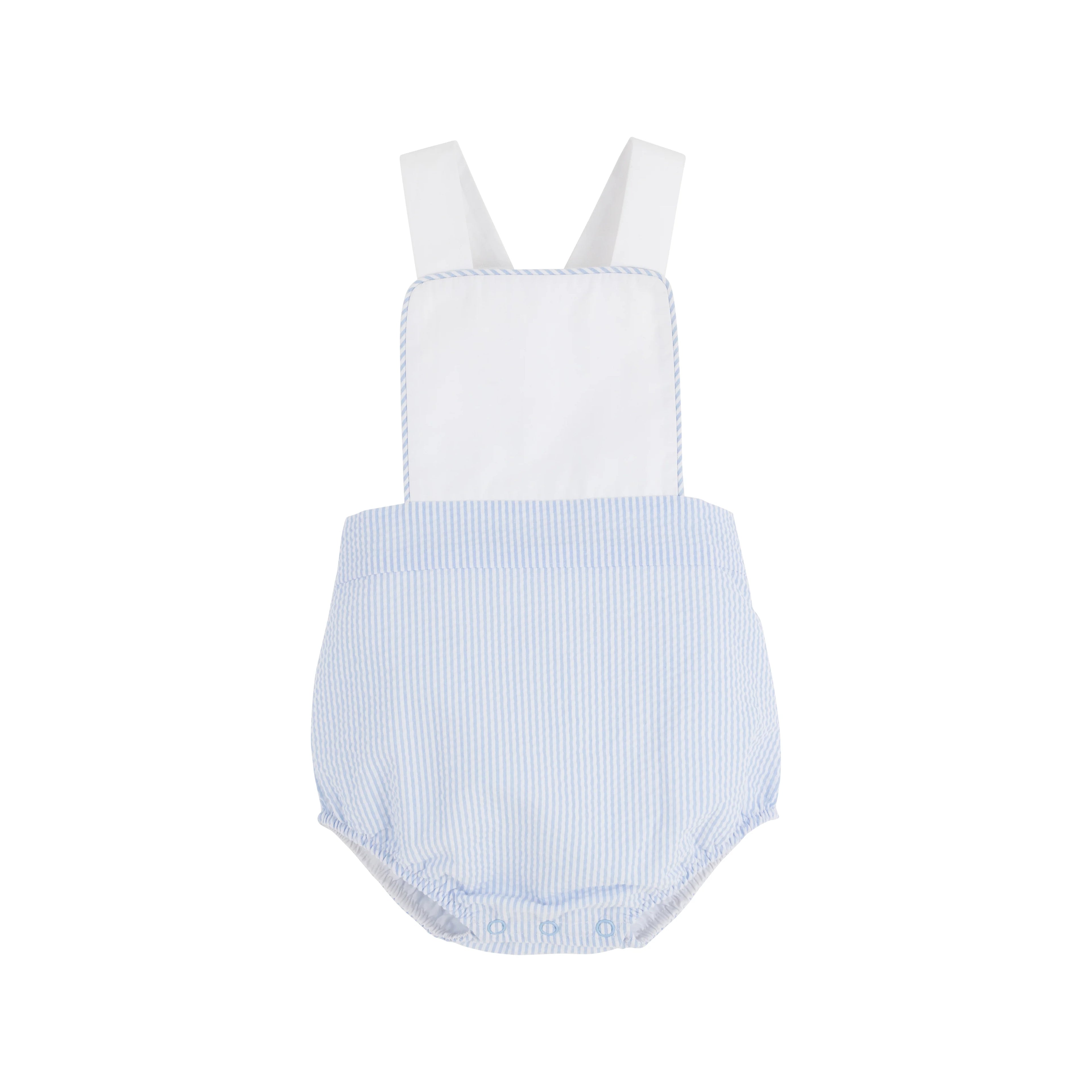 TBBC Sayre Sunsuit: Breakers Blue Seersucker with Wroth Ave White