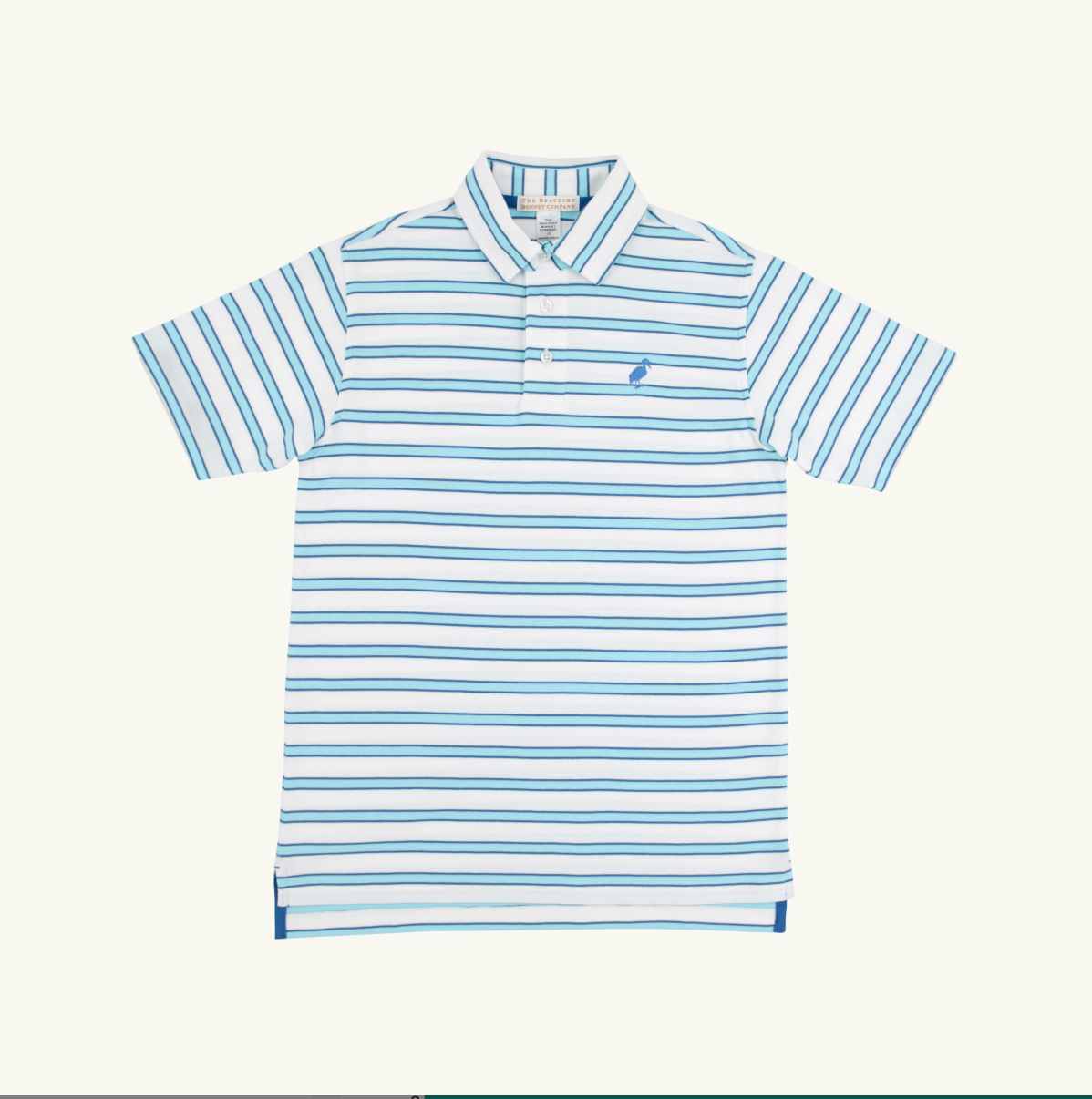 TBBC SS Prim & Proper Polo: Worth Ave White Belhaven Blue and Wood Boat Blue Stripe/Wood Boat Blue