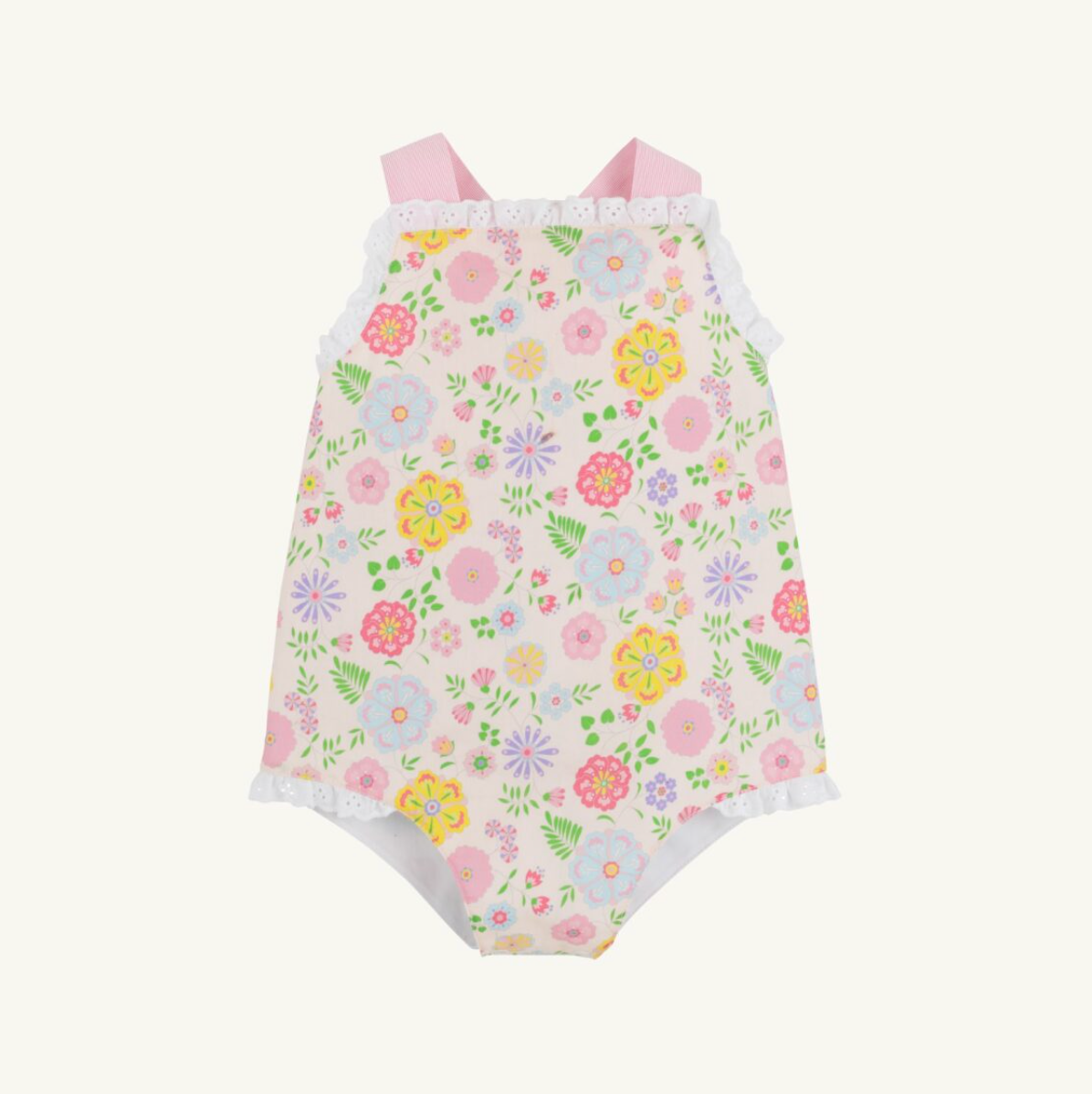 Sisi Sunsuit - Broadcloth: Boca Grande Begonia/Hamptons Hot Pink Pique Stripe