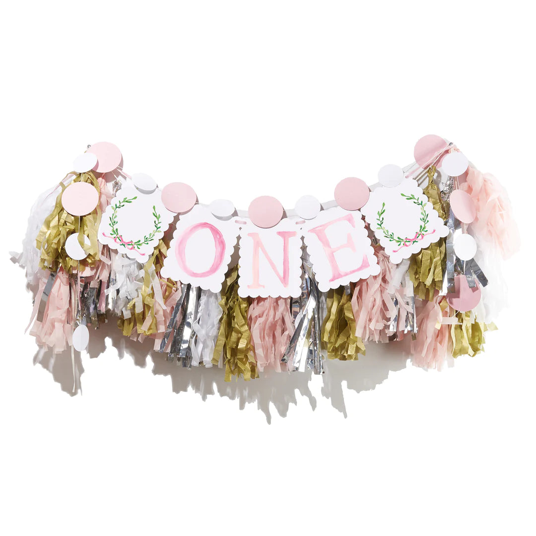 Over the Moon "ONE" Birthday Banner w/Laurel Wreath