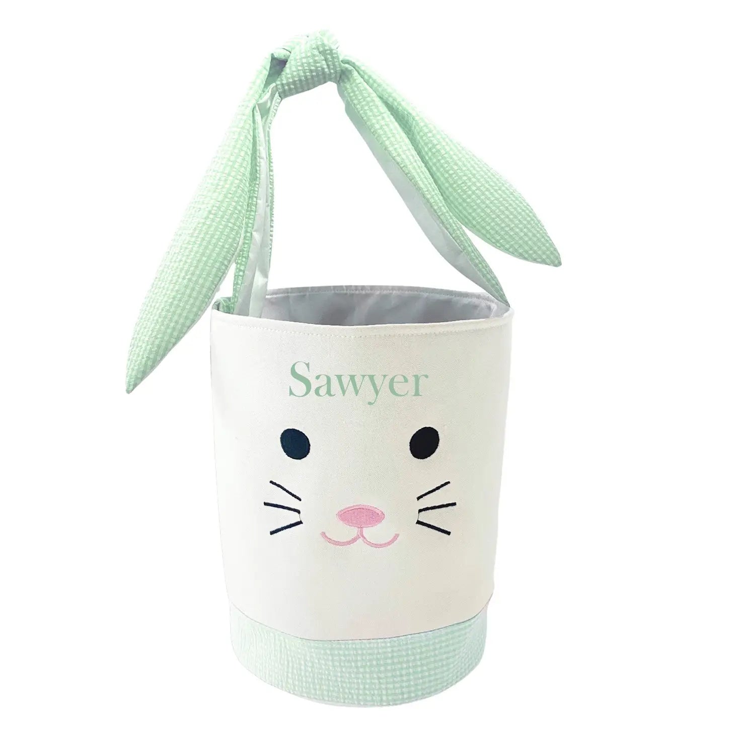 Canvas & Seersucker Bunny Basket: Green