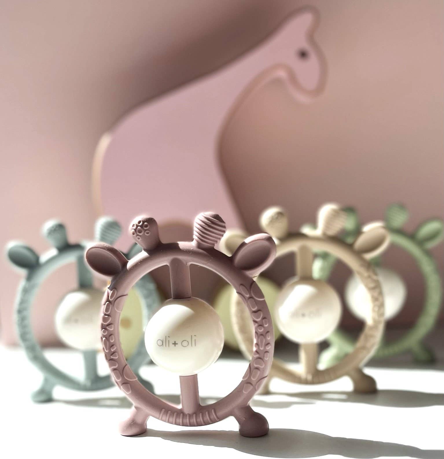 Giraffe Teether & Rattle Food-Grade Silicone Toy: Sage