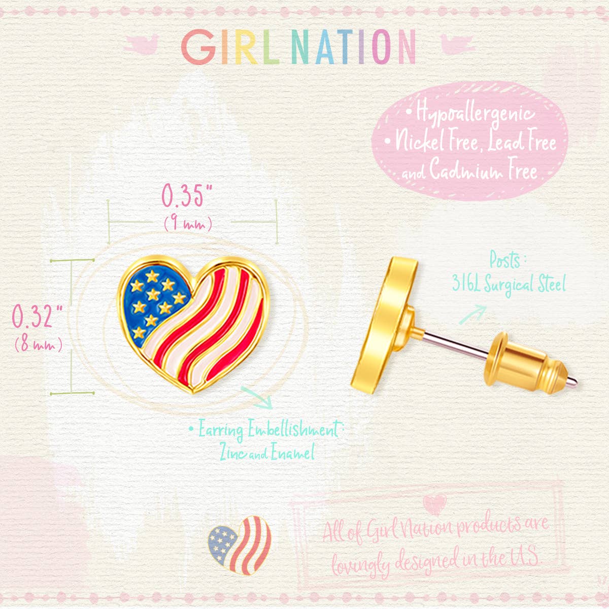 Heart of the USA Cutie Stud Earrings