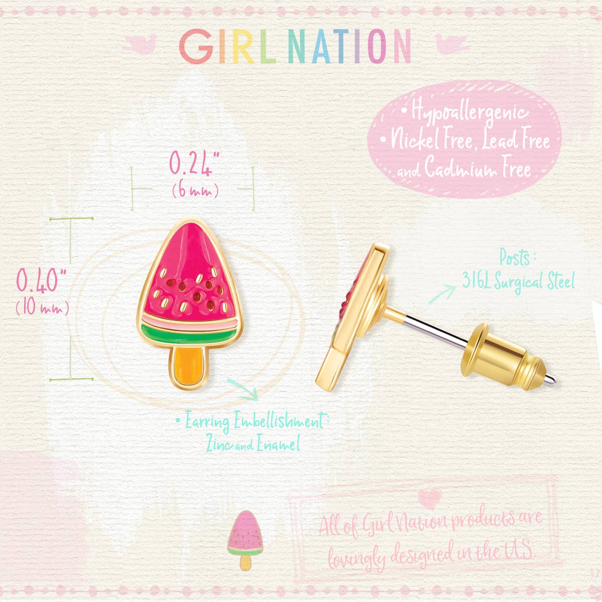Melon Pop Cutie Stud Earrings