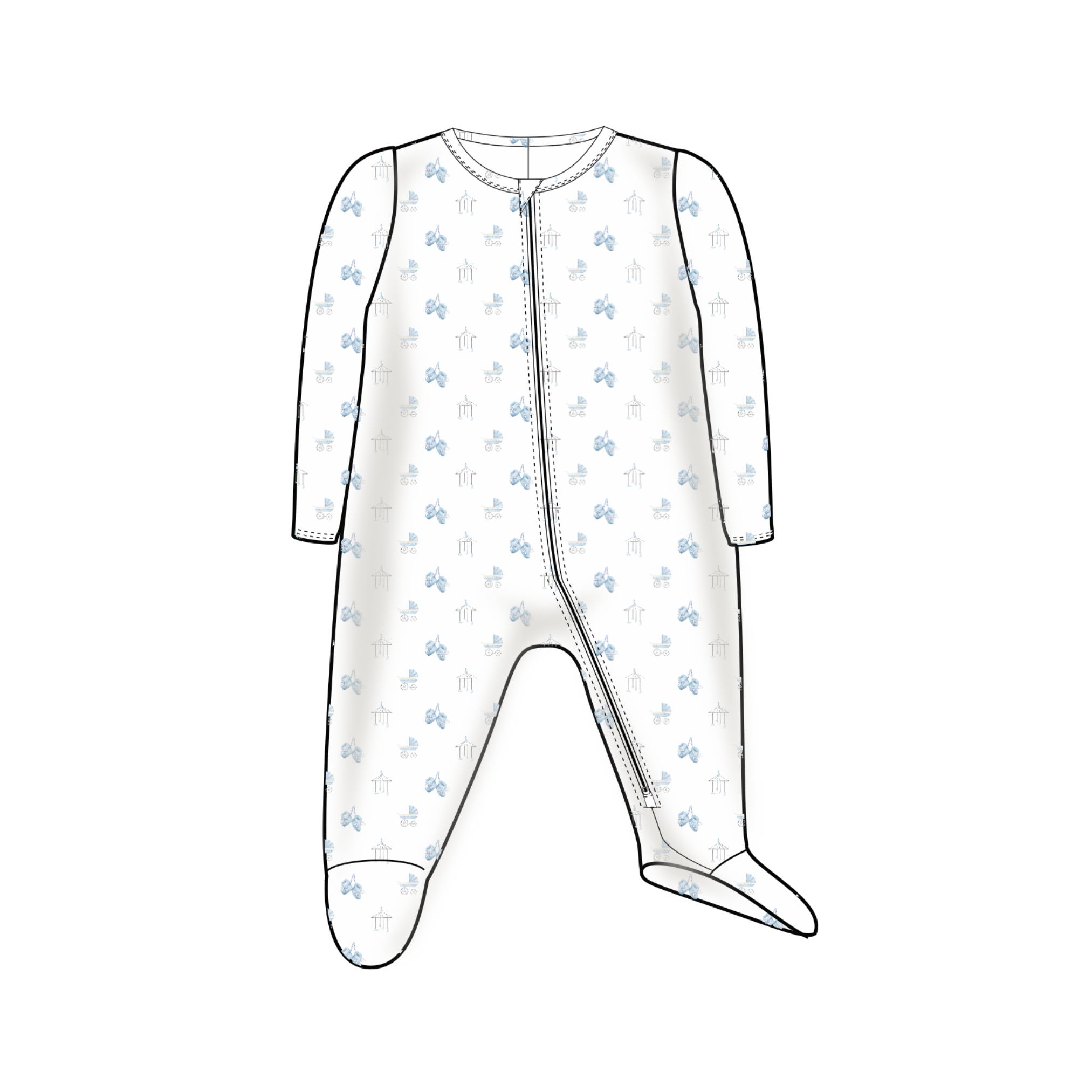 Baby Boy Carriage Print Zipper Footie