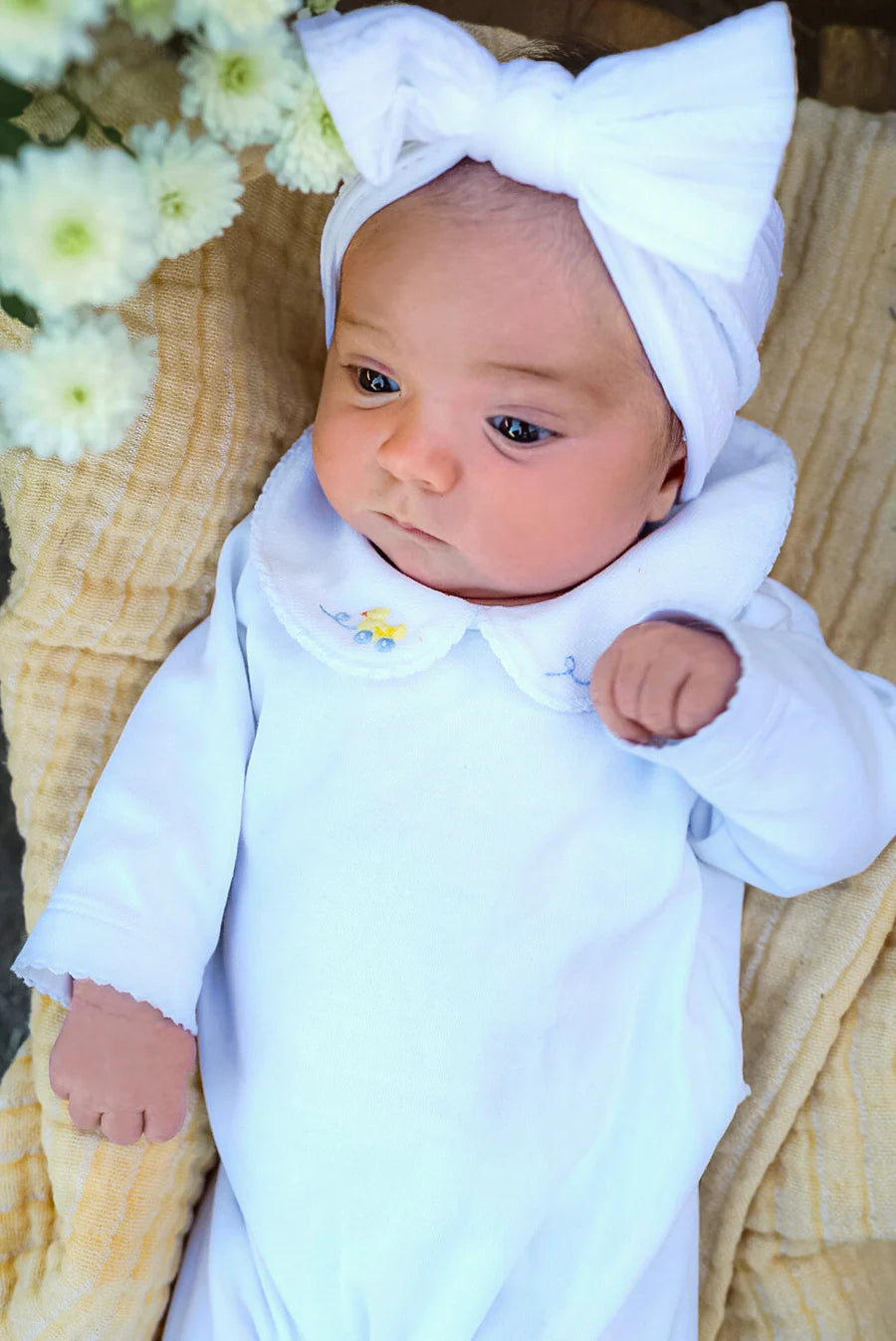 Simmons Pima Baby Sac: White with Ducks