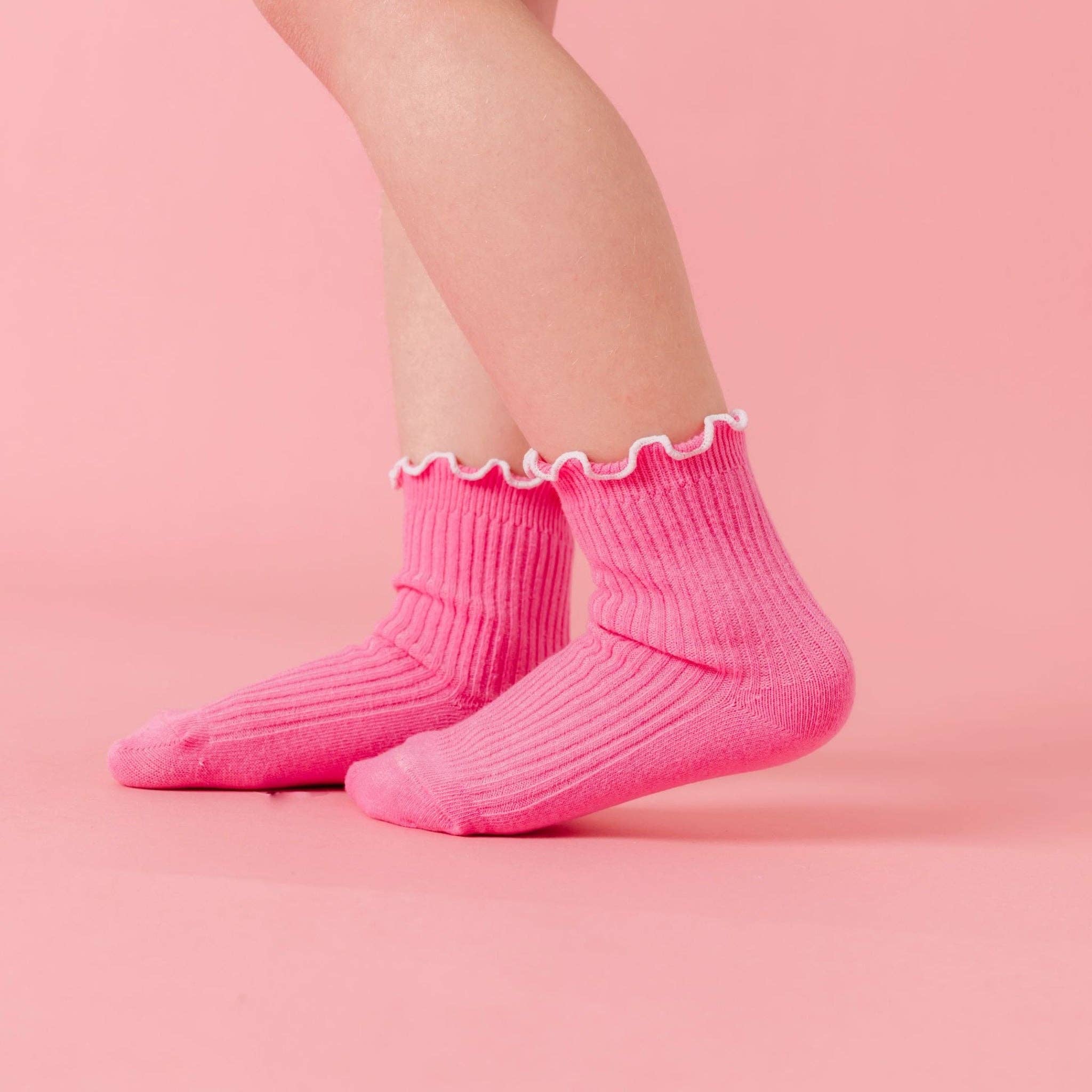Ribbed Lettuce Trim Midi Socks: Taffy