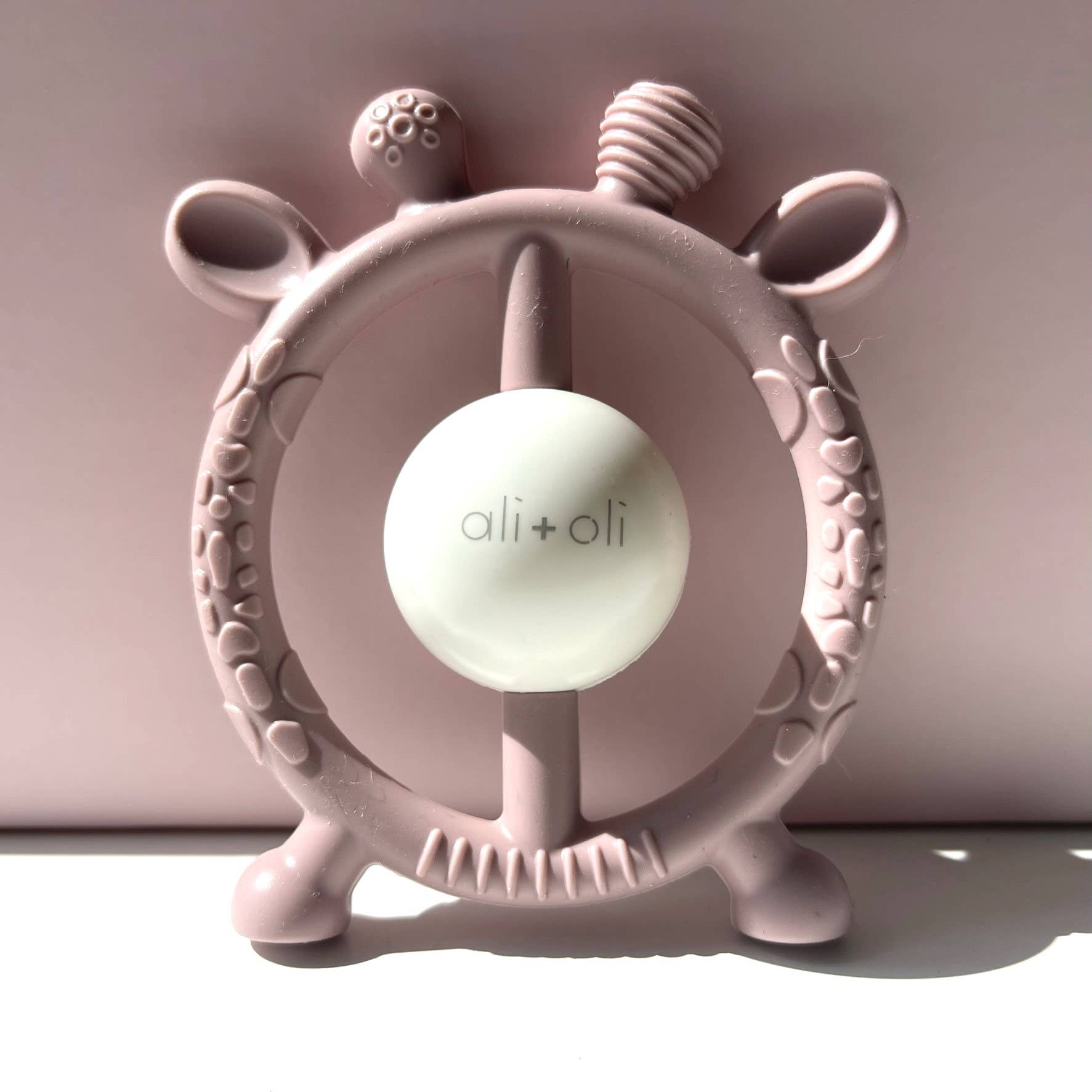 Giraffe Teether & Rattle Food-Grade Silicone Toy: Berry