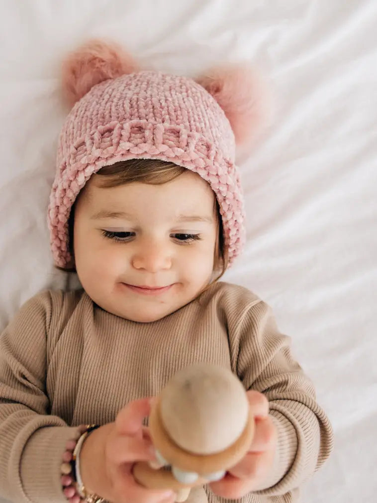 Huggalugs Chenille Beanie Hat - Rosy Pink