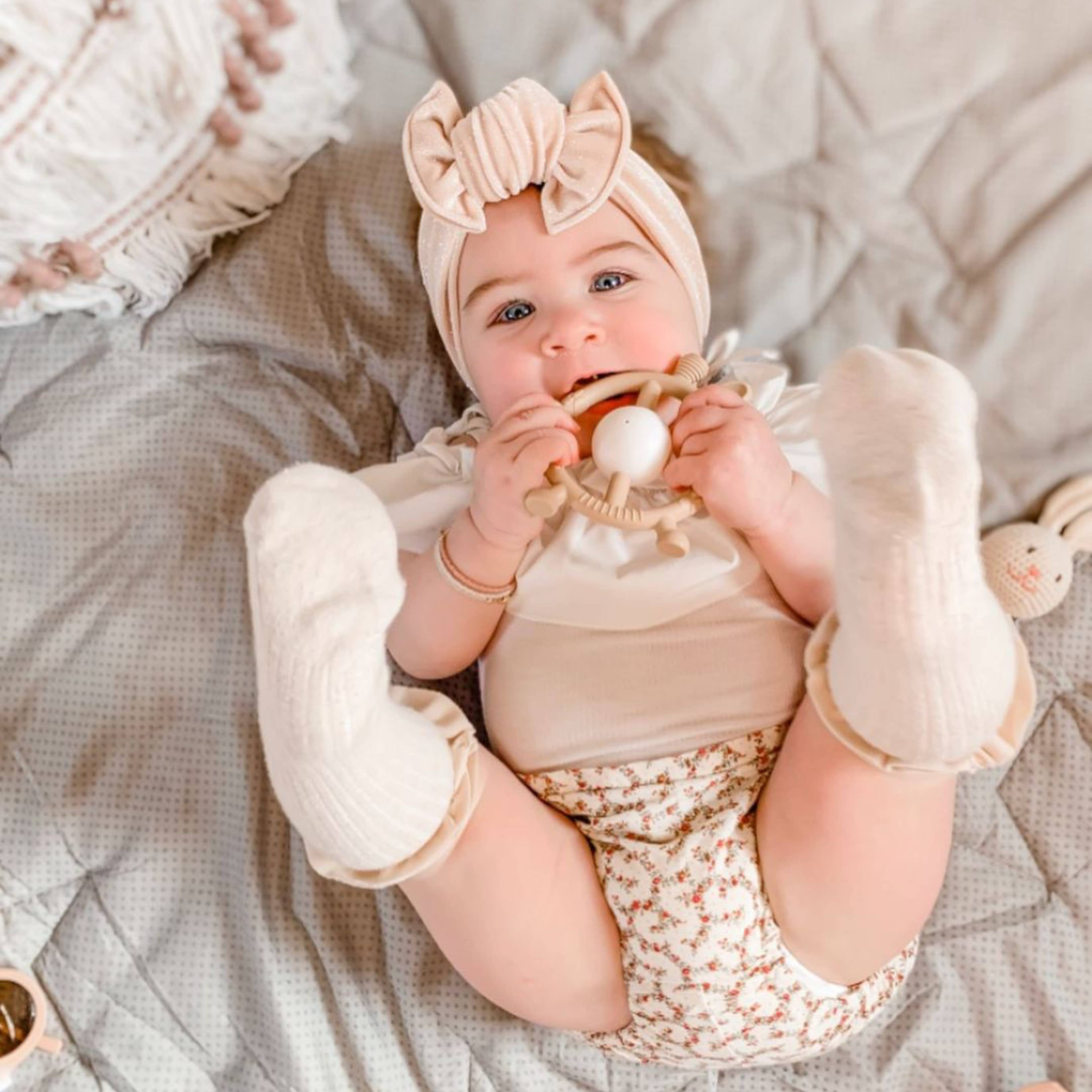 Giraffe Teether & Rattle Food-Grade Silicone Toy: Taupe