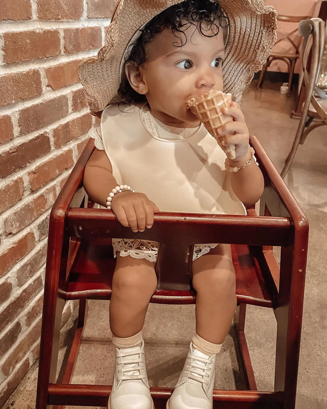 Silicone Roll Up & Stay Closed Baby Bib - Sand