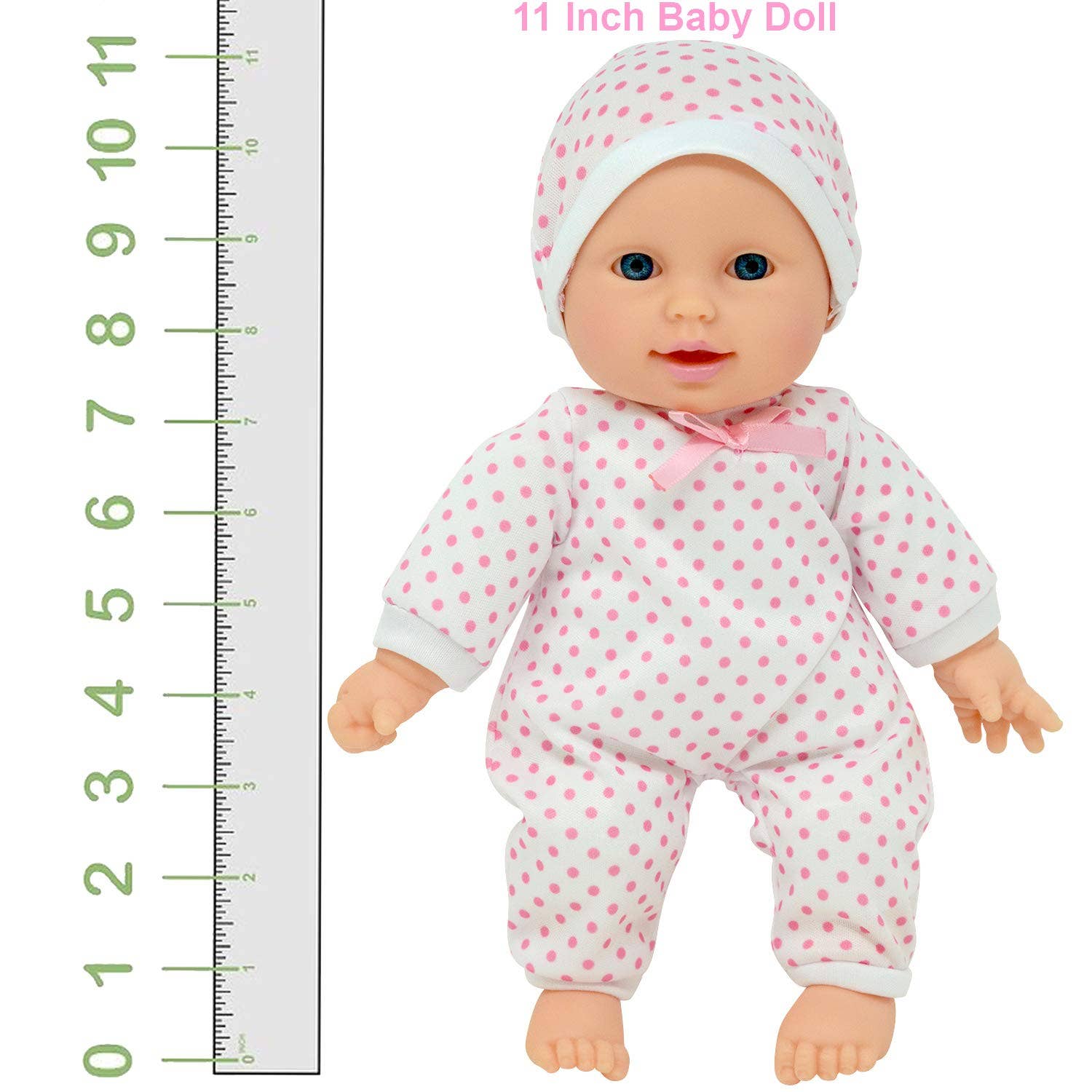 The New York Doll Collection 11" Doll: Light Pink Polka Dots W/ Pacifier