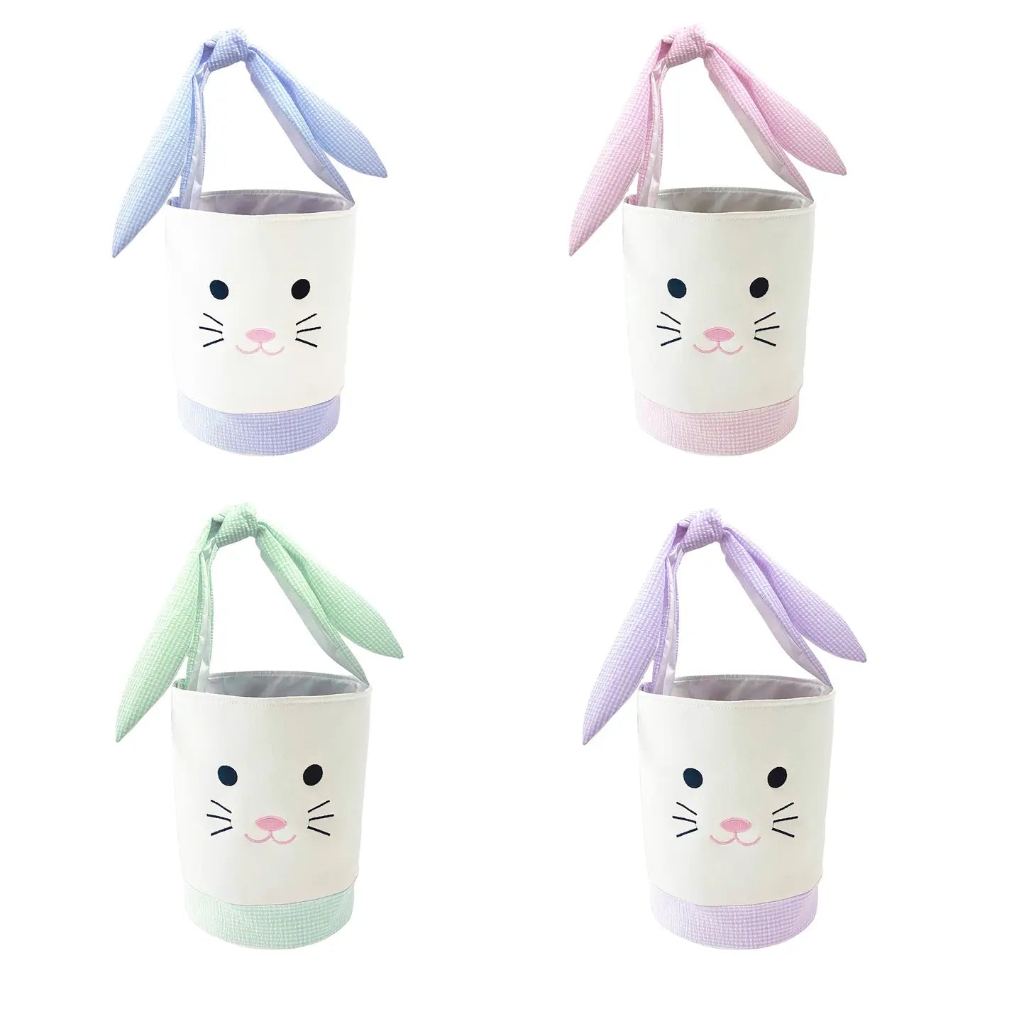 Canvas & Seersucker Bunny Basket: Pink