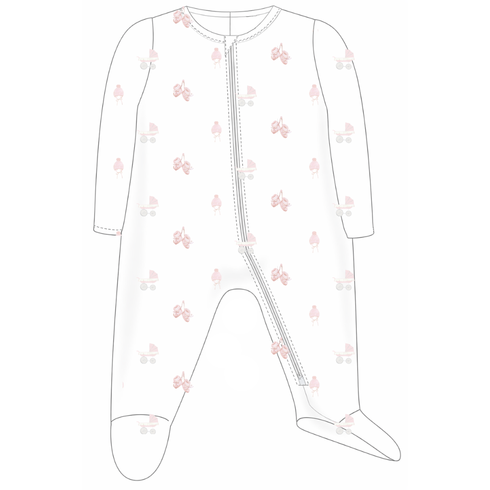 Baby Girl Carriage Printe Zipper Footie