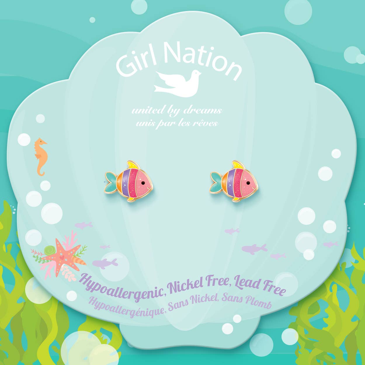 Glitter Rainbow Fish Cutie Stud Earrings