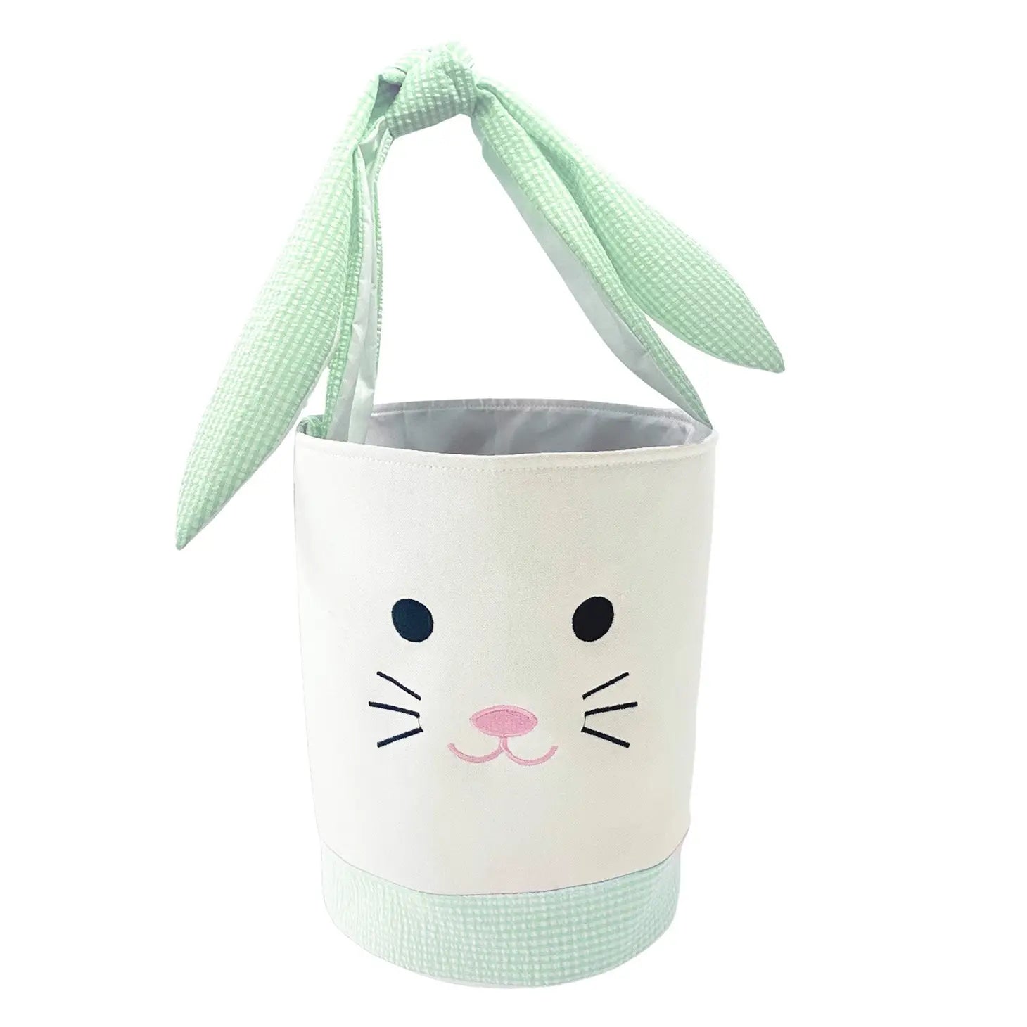 Canvas & Seersucker Bunny Basket: Green