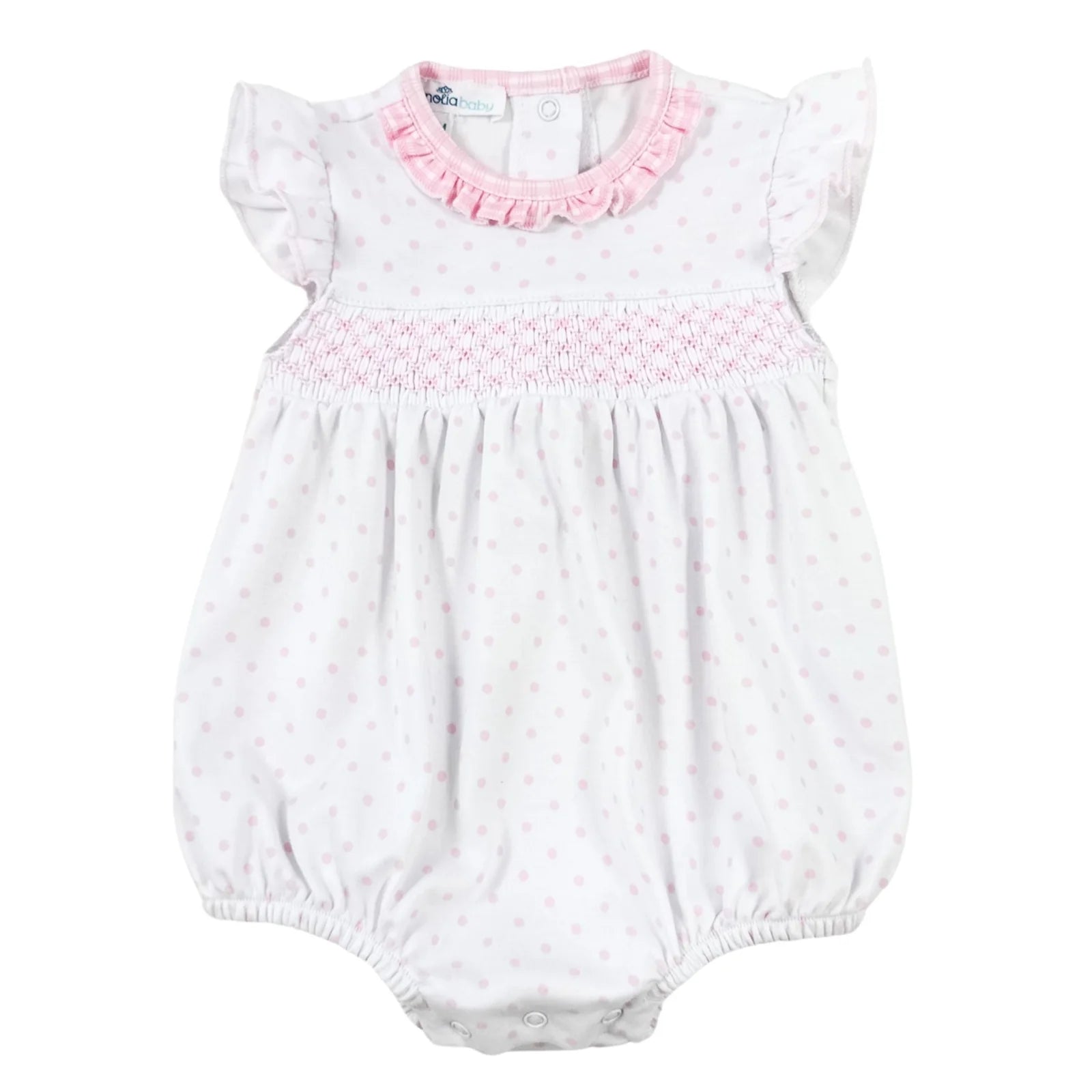 Pink Gingham Dots Smocked Flutters Bubble