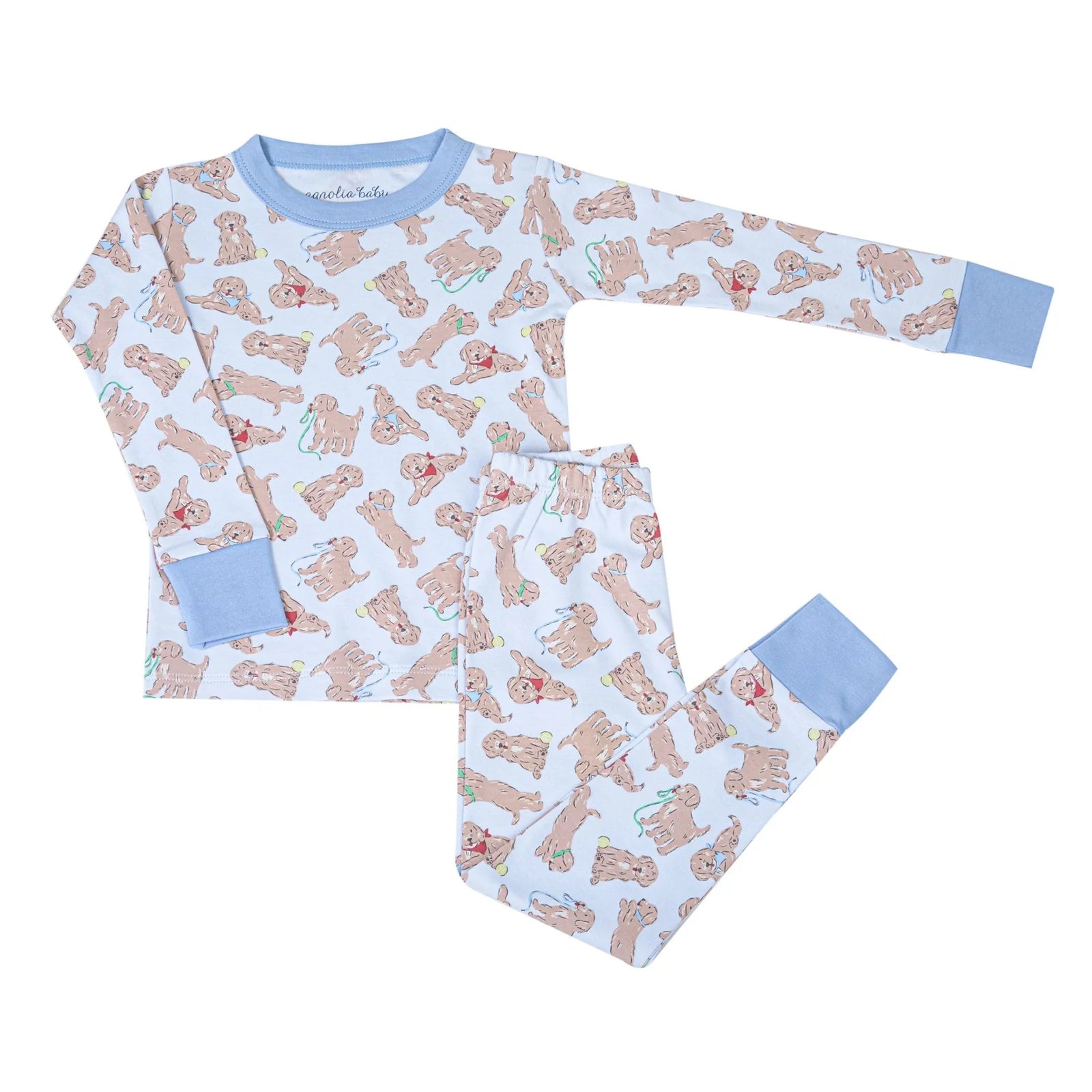 Golden Pup Long Pajamas: Light Blue