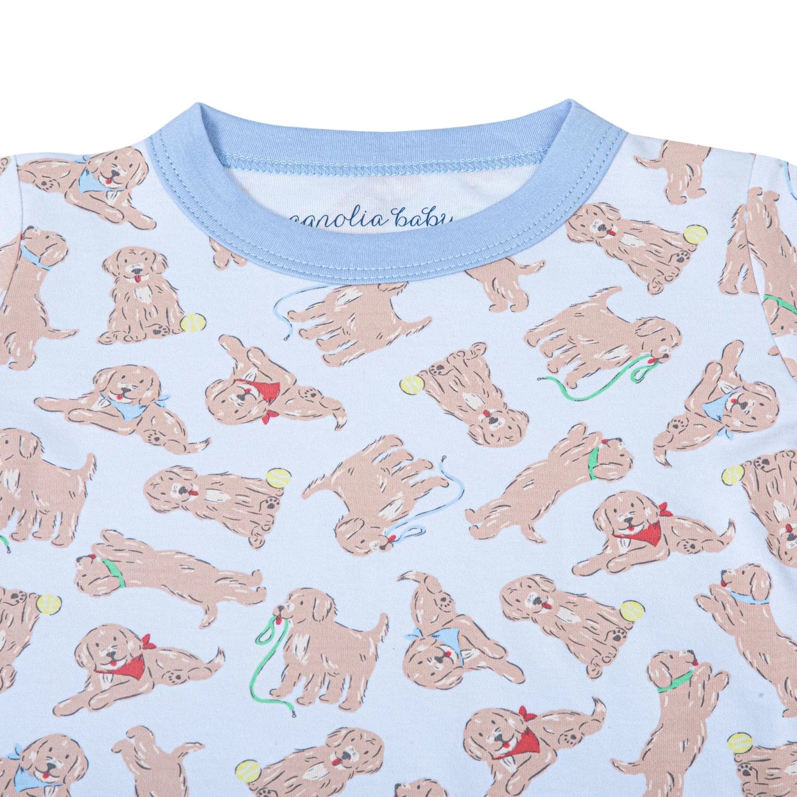 Golden Pup Long Pajamas: Light Blue