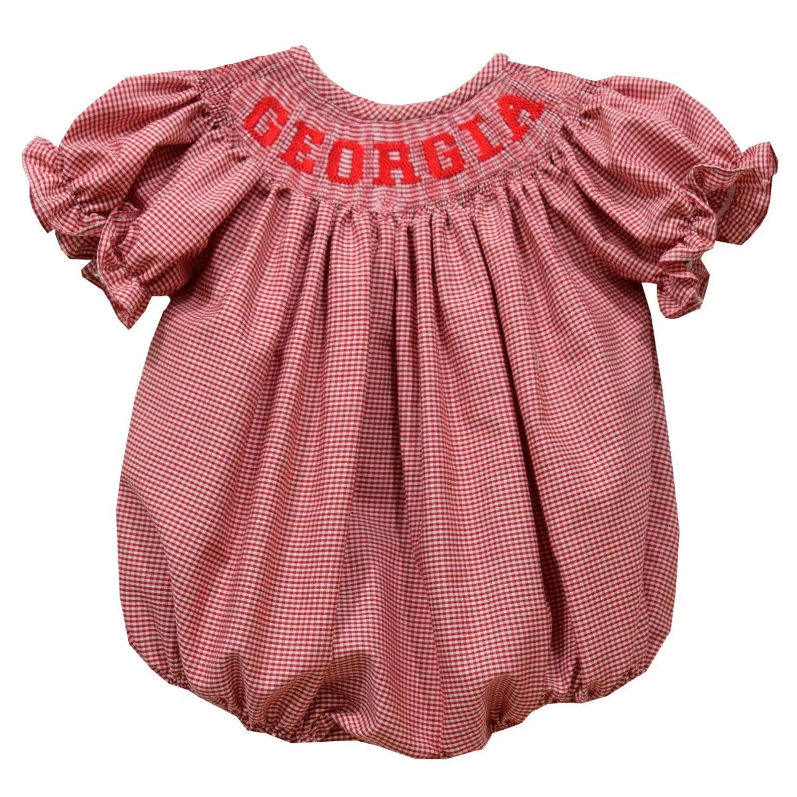 Red Gingham Smocked Bishop Bubble: Georgia