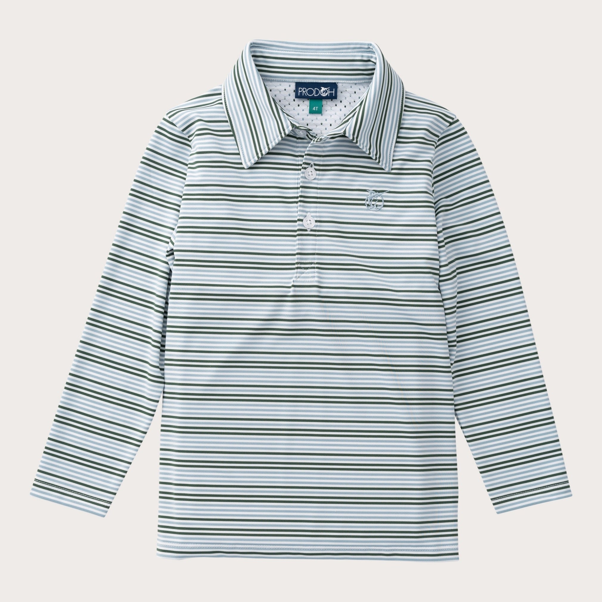 Boys LS Performance Polo: Arona Camping Green Stripe