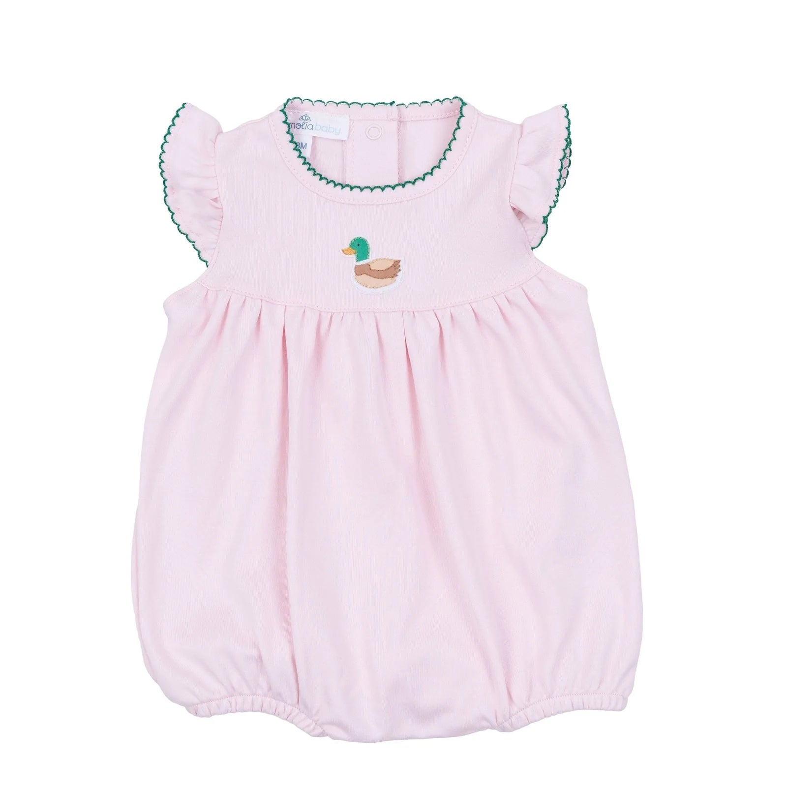 Mini Mallard Embroidered Flutter Sleeve Bubble: Pink