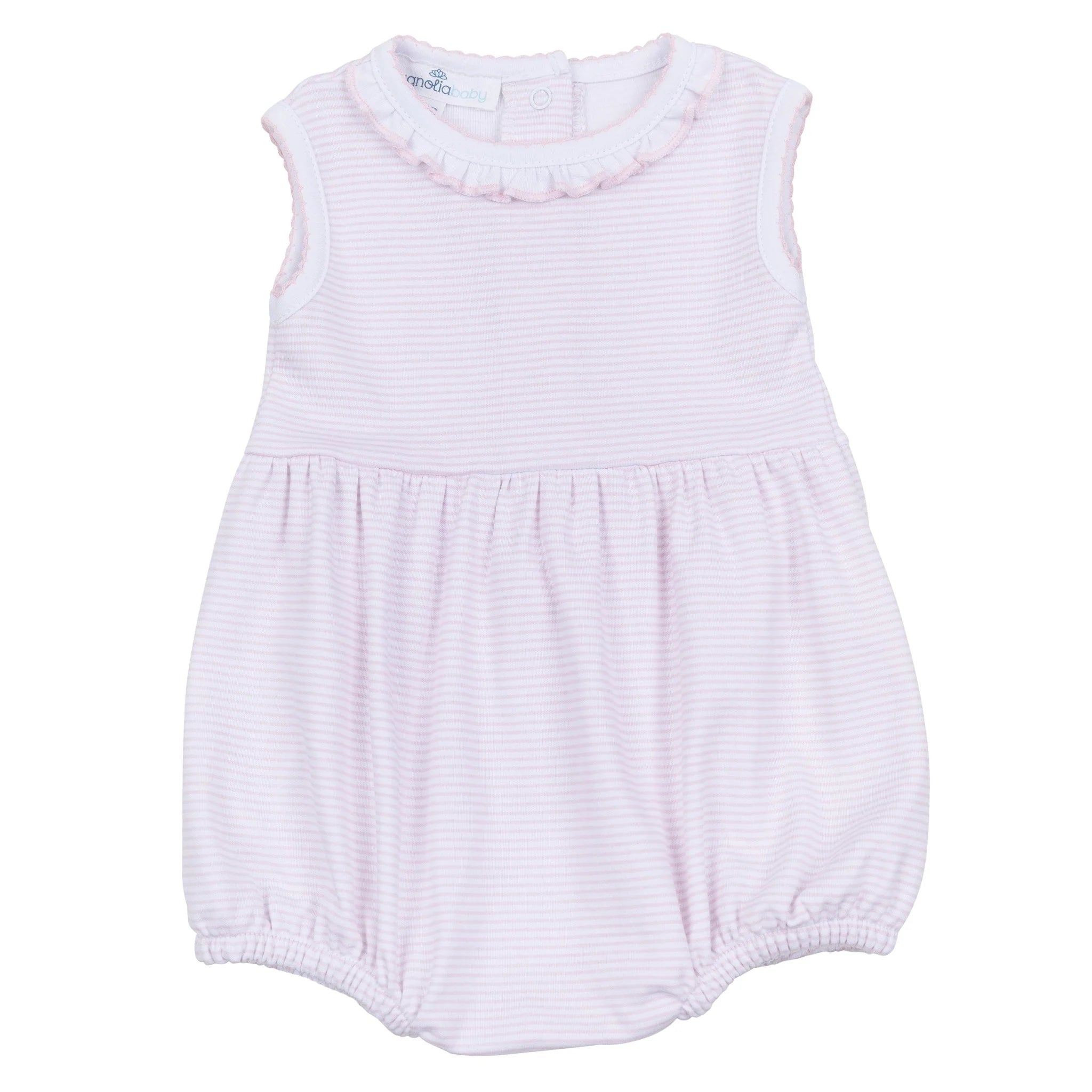 Mini Stripes Ruffle Sleeveless Bubble: Pink