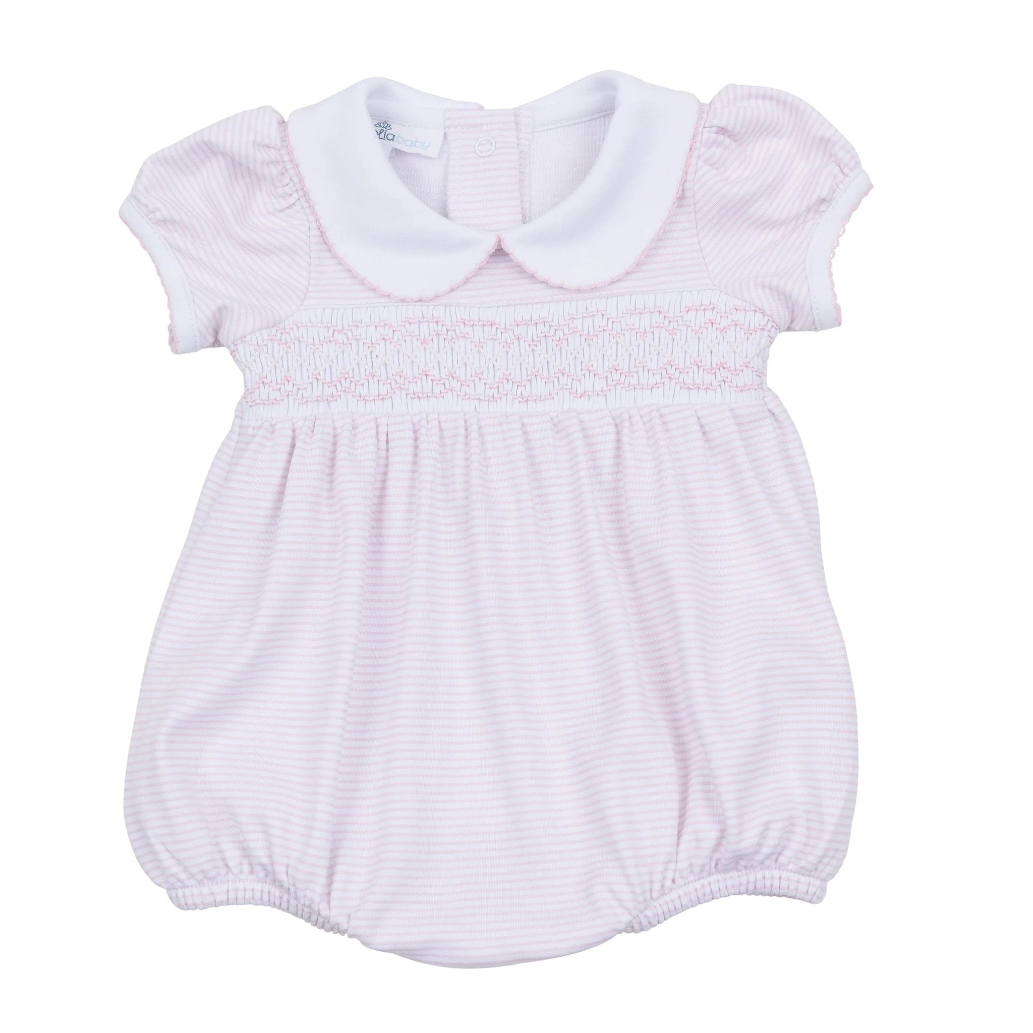 Mini Stripes Smocked Bubble: Pink