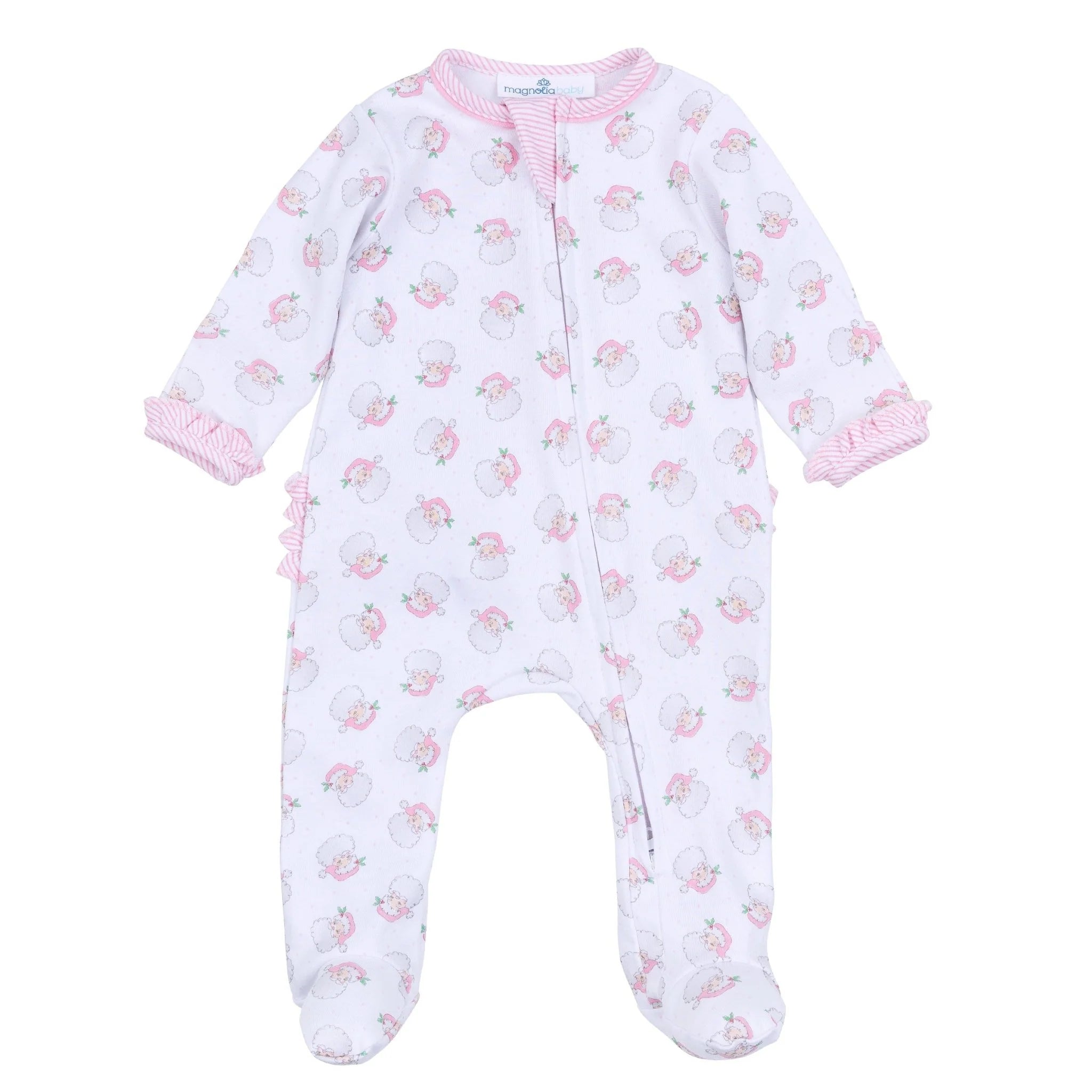 Santa Baby Zipper Footie: Light Pink