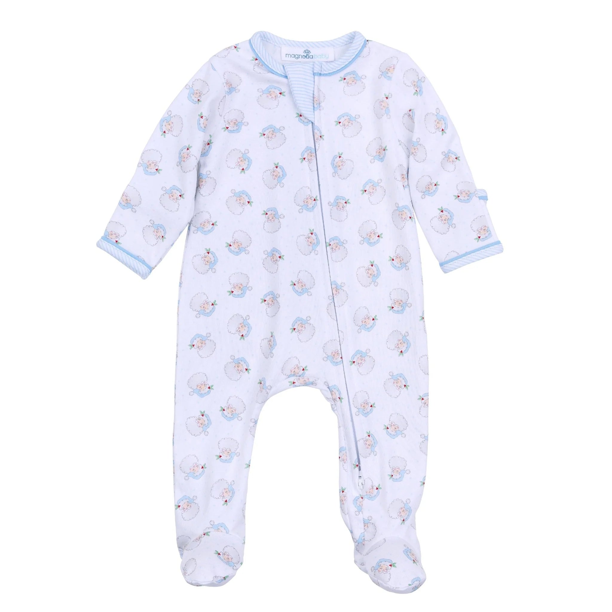 Santa Baby Toddler Zipper Footie: Light Blue