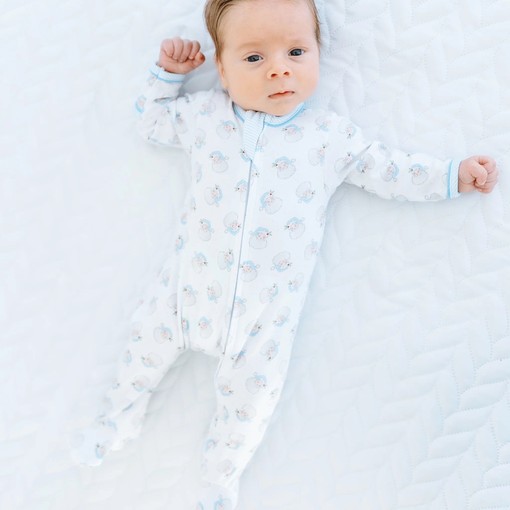 Santa Baby Toddler Zipper Footie: Light Blue