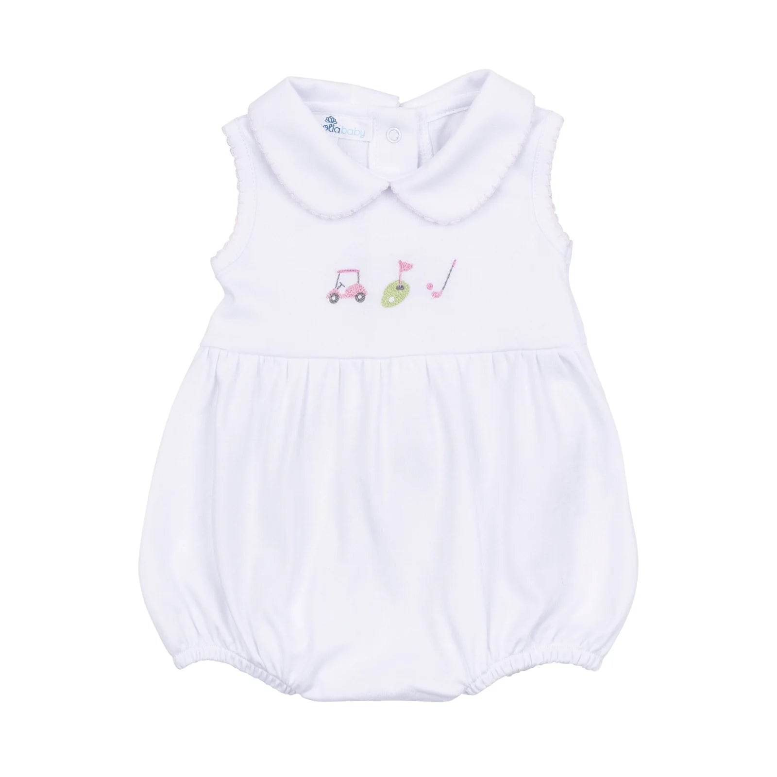 Tiny Tee Time Embroidered Sleeveless Collared Girl Bubble