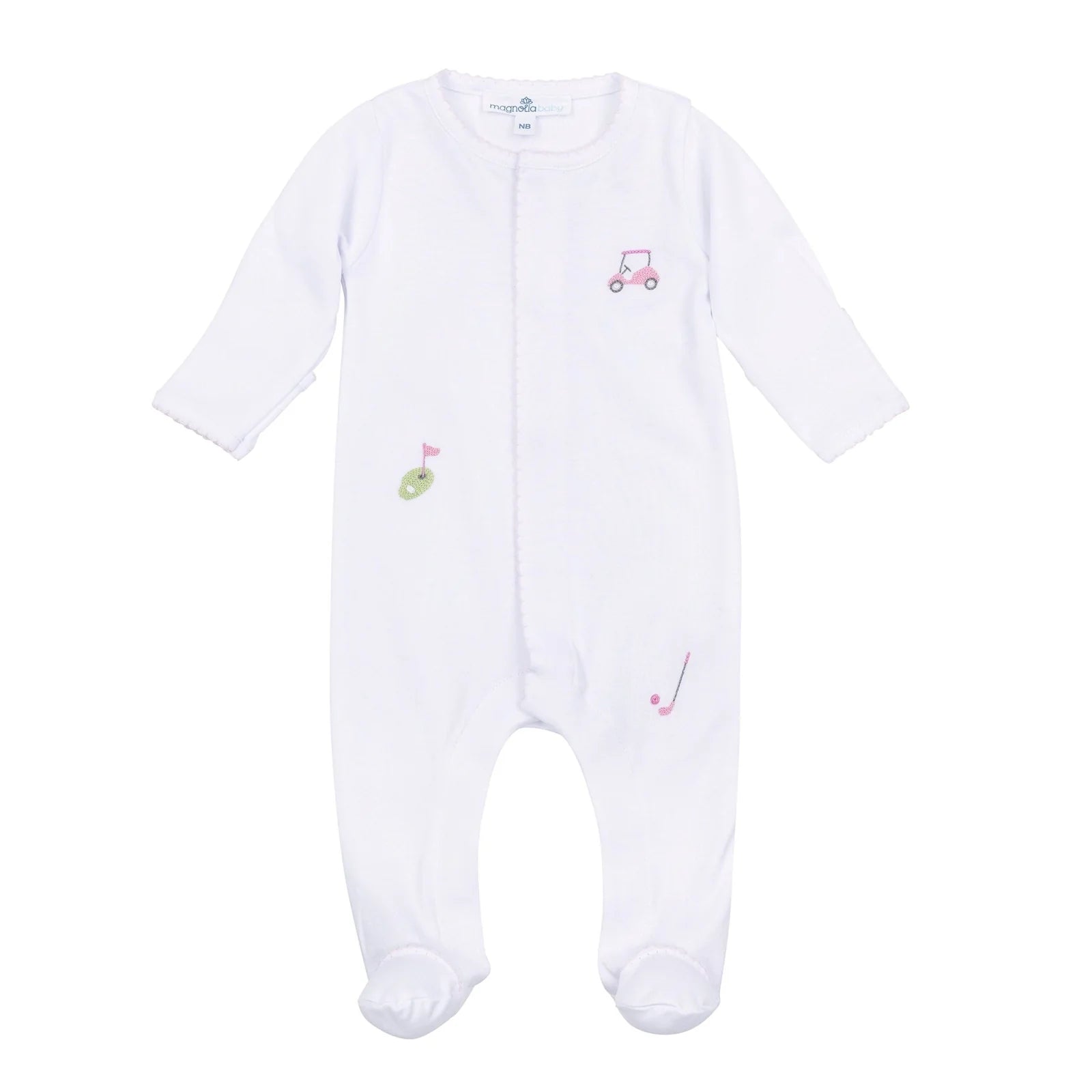 Tiny Tee Time Embroidered Footie: Light Pink