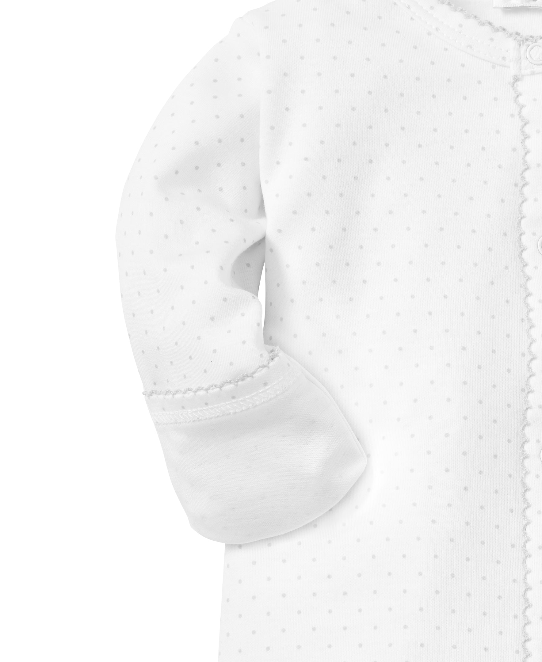 Kissy Kissy Dots Print Footie: White with Silver