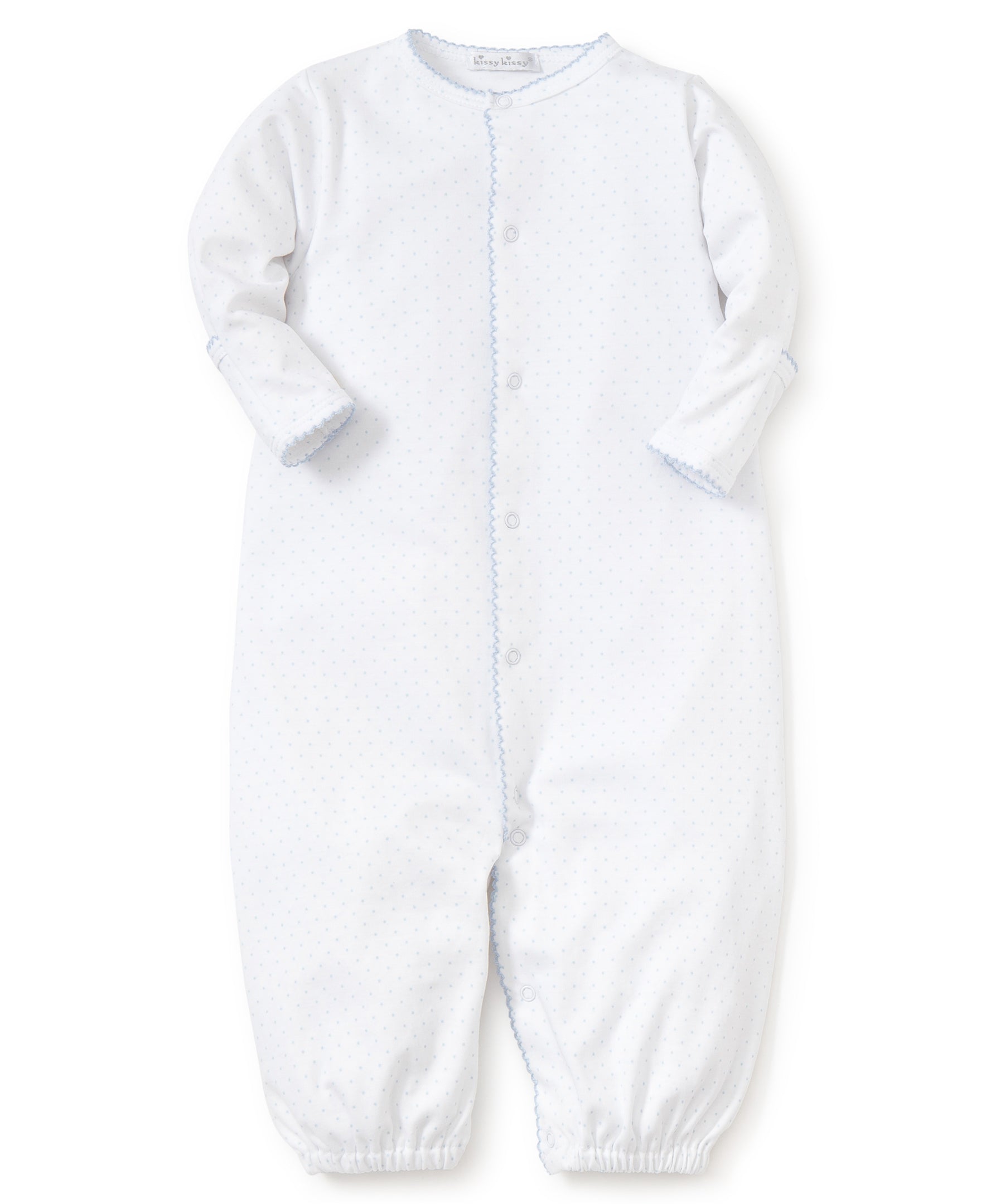 Kissy Kissy Dots Print Converter Gown: White with Light Blue