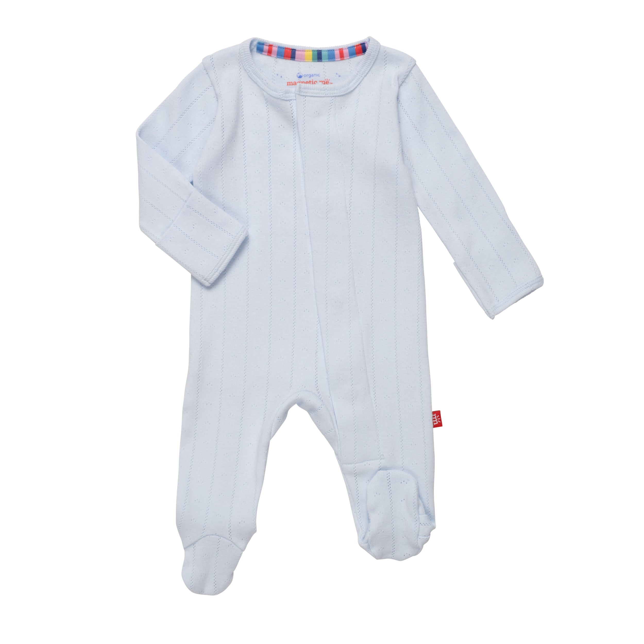Love Lines Pointelle Magnetic Footie: Light Blue