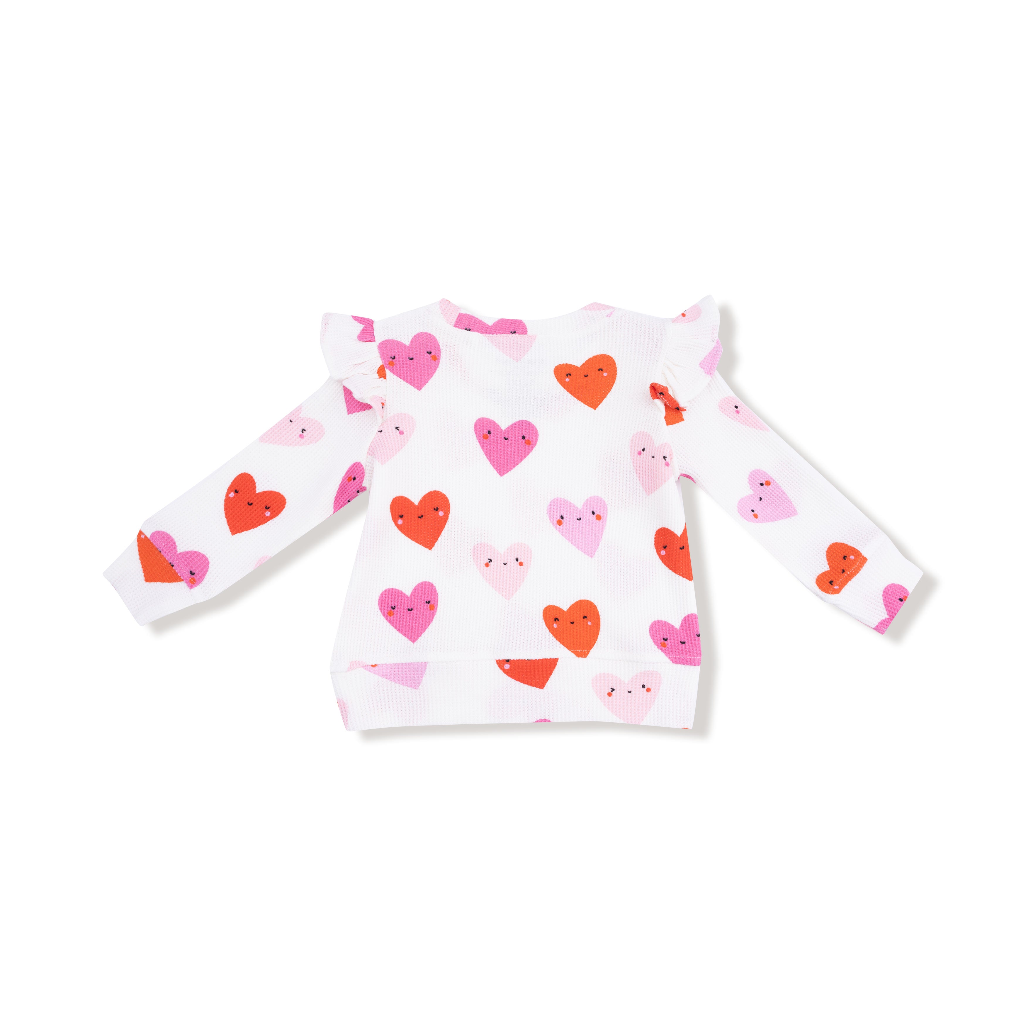 Happy Hearts Ruffle Sleeve Waffle Top