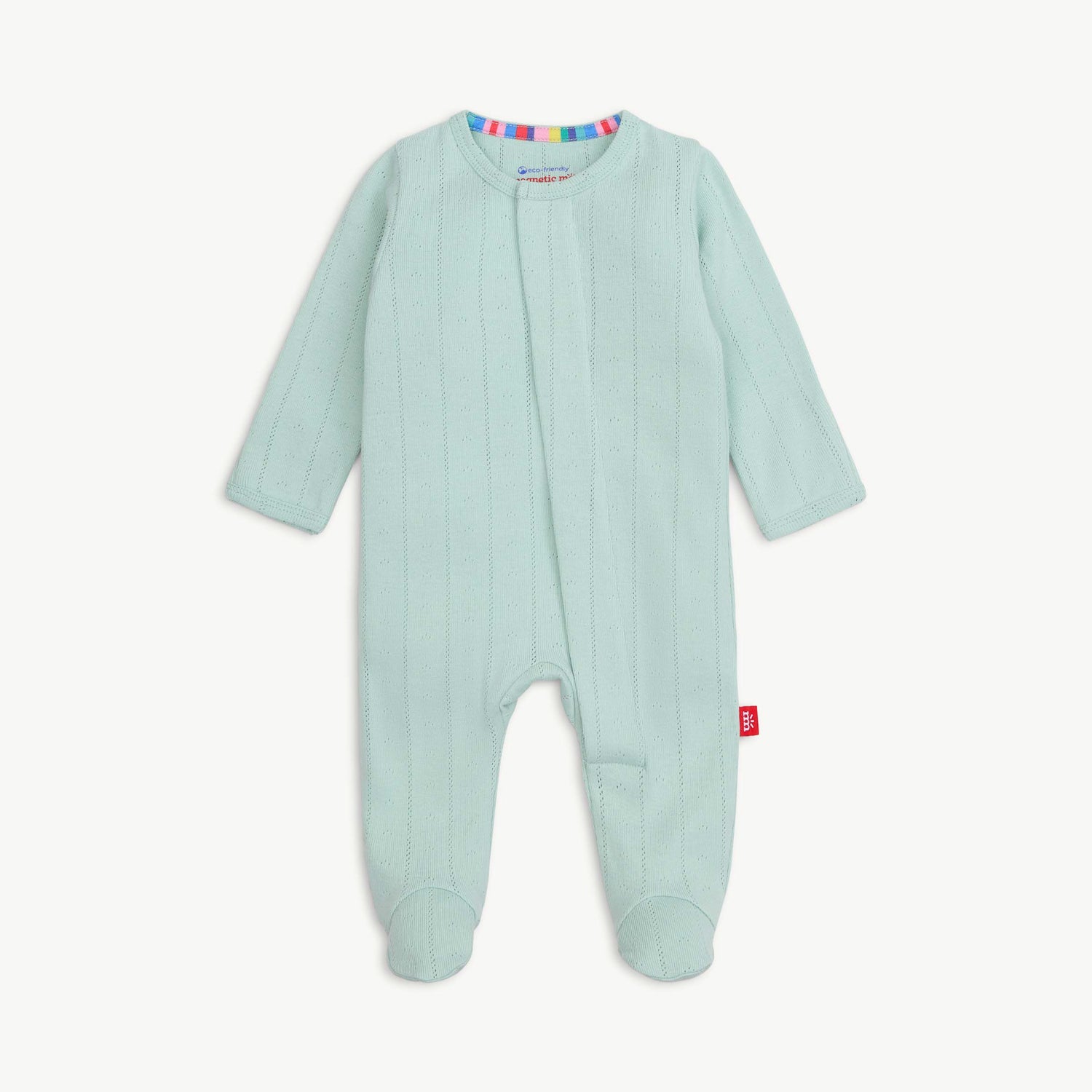 Love Lines Pointelle Magnetic Footie: Seagrass