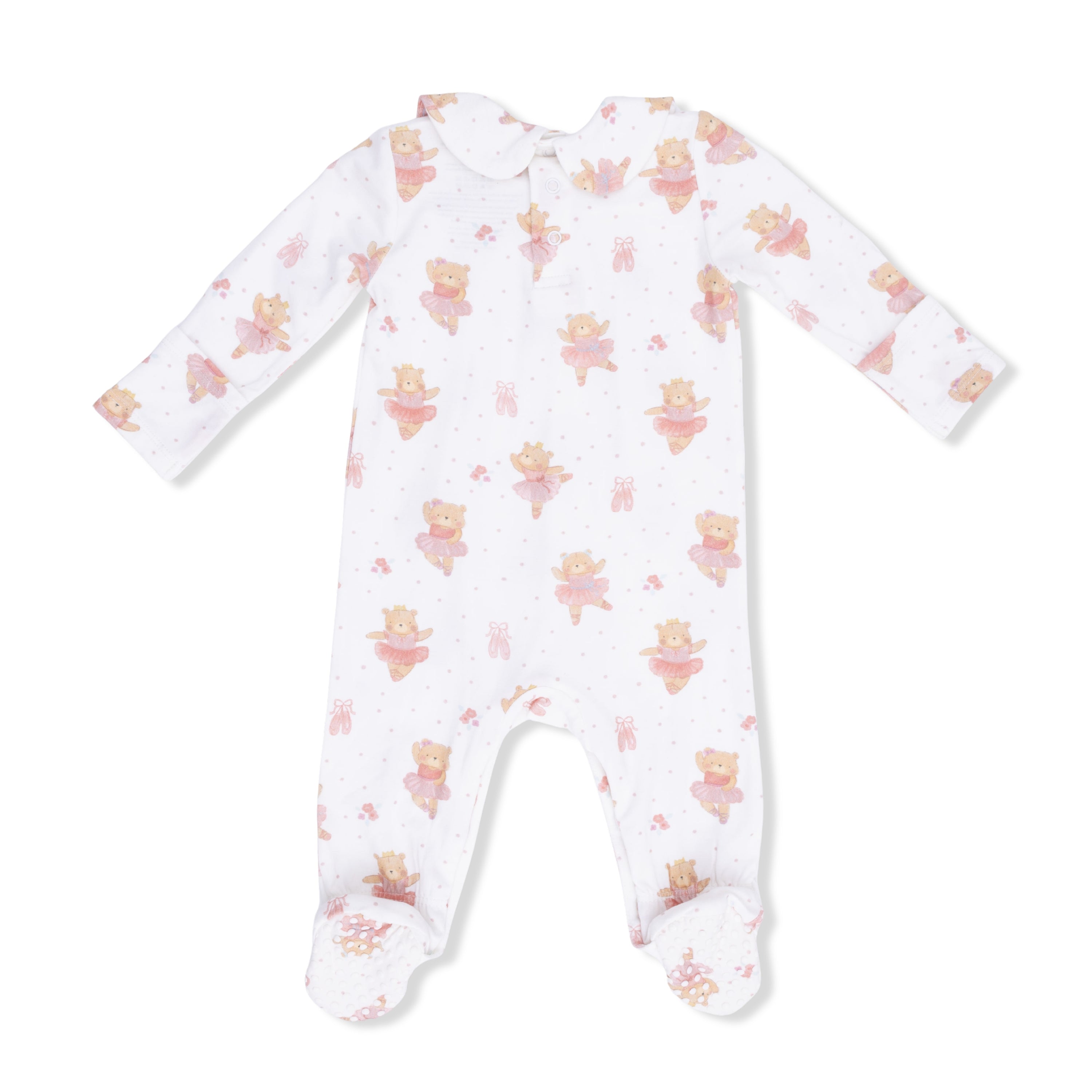 Teddy Bear Ballerina Smocked Peter Pan Snap Footie