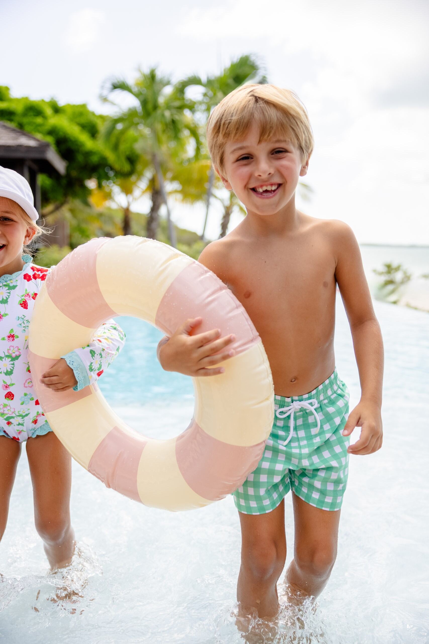 TBBC Tortola Swim Trunks: Gibson Island Green Gingham/Worth Ave White