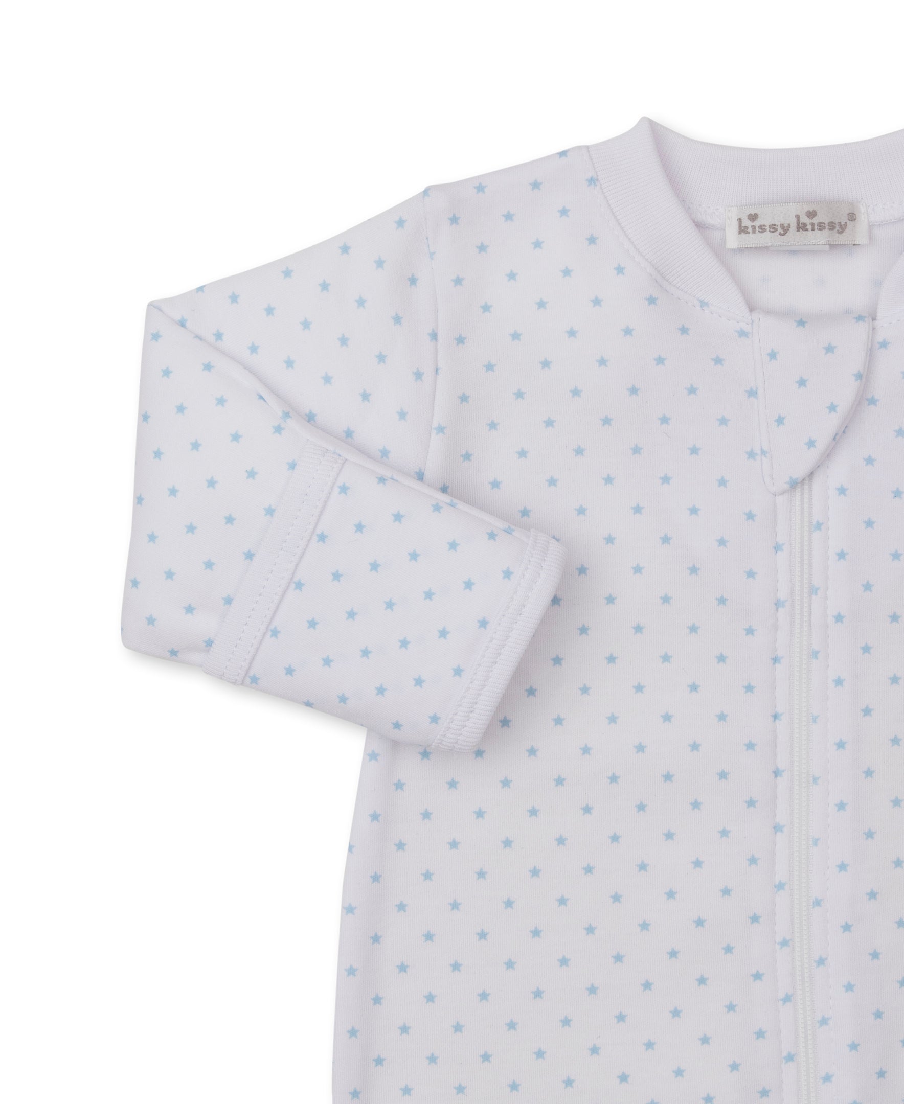 Teddy Bear Love Zipper Footie: Light Blue Stars