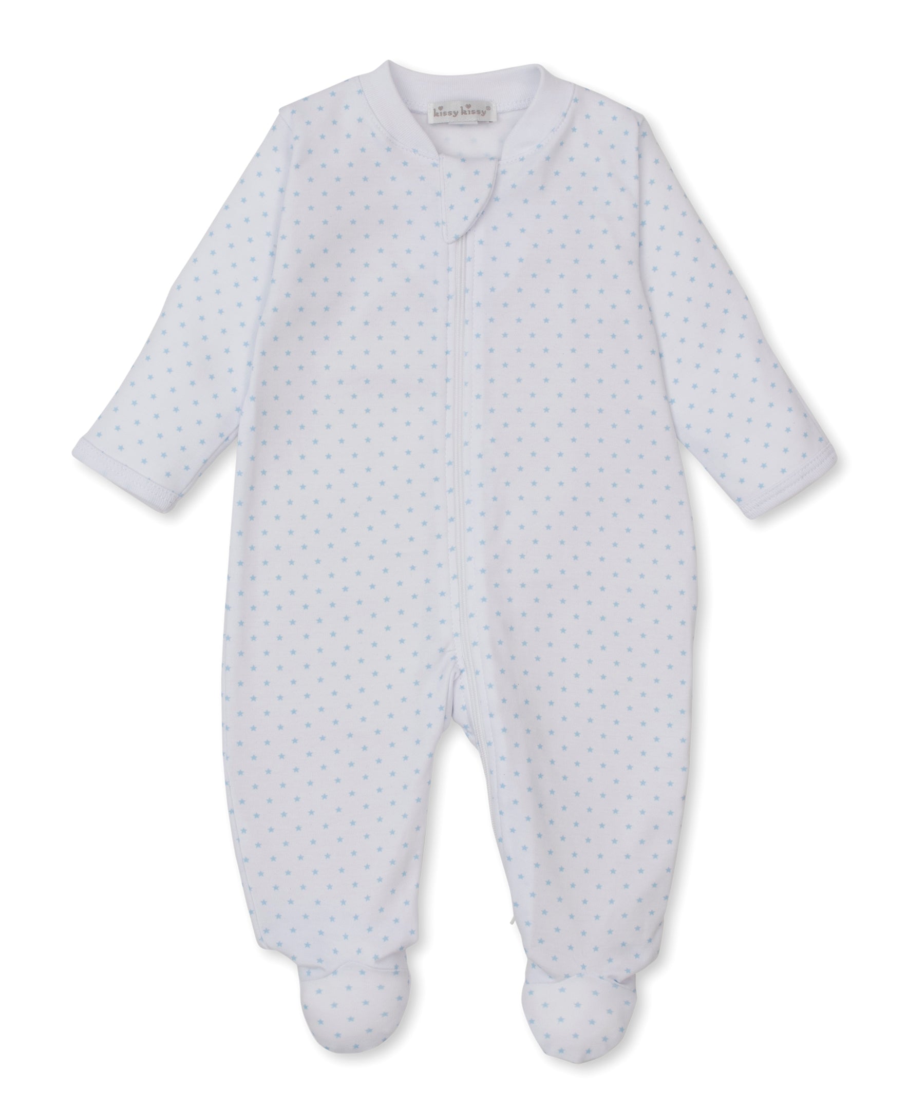 Teddy Bear Love Zipper Footie: Light Blue Stars