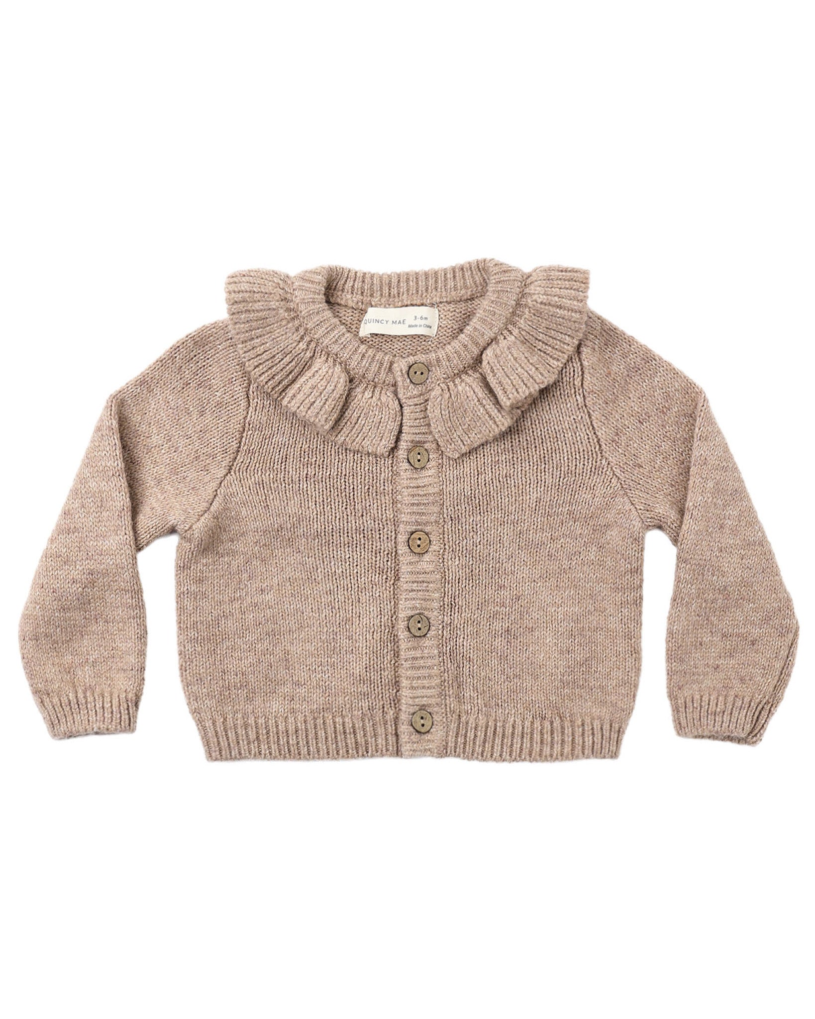 Ruffle Collar Heathered Cardigan: Almond